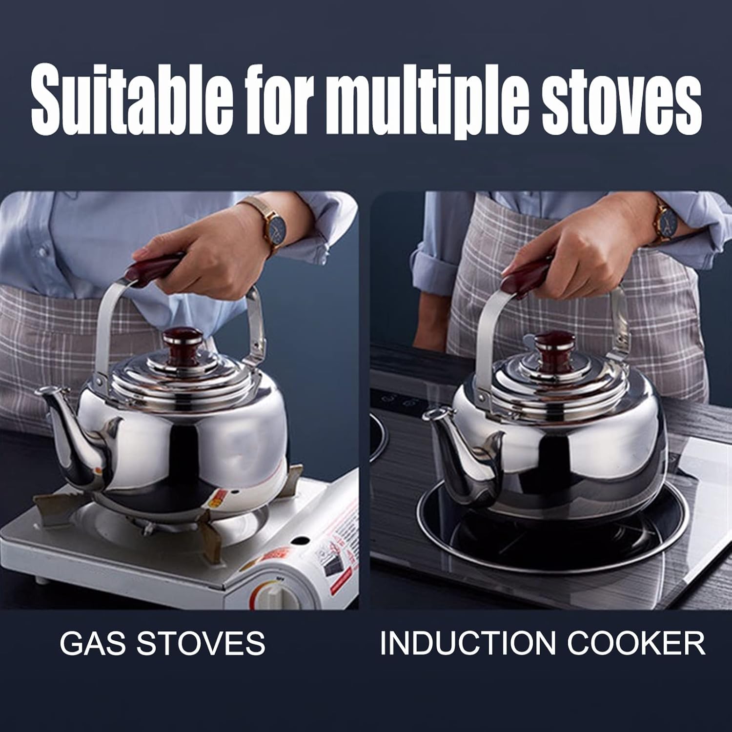 6L ステンレス鋼ティーケトル、コンロ口笛ティーポット、鏡面研磨