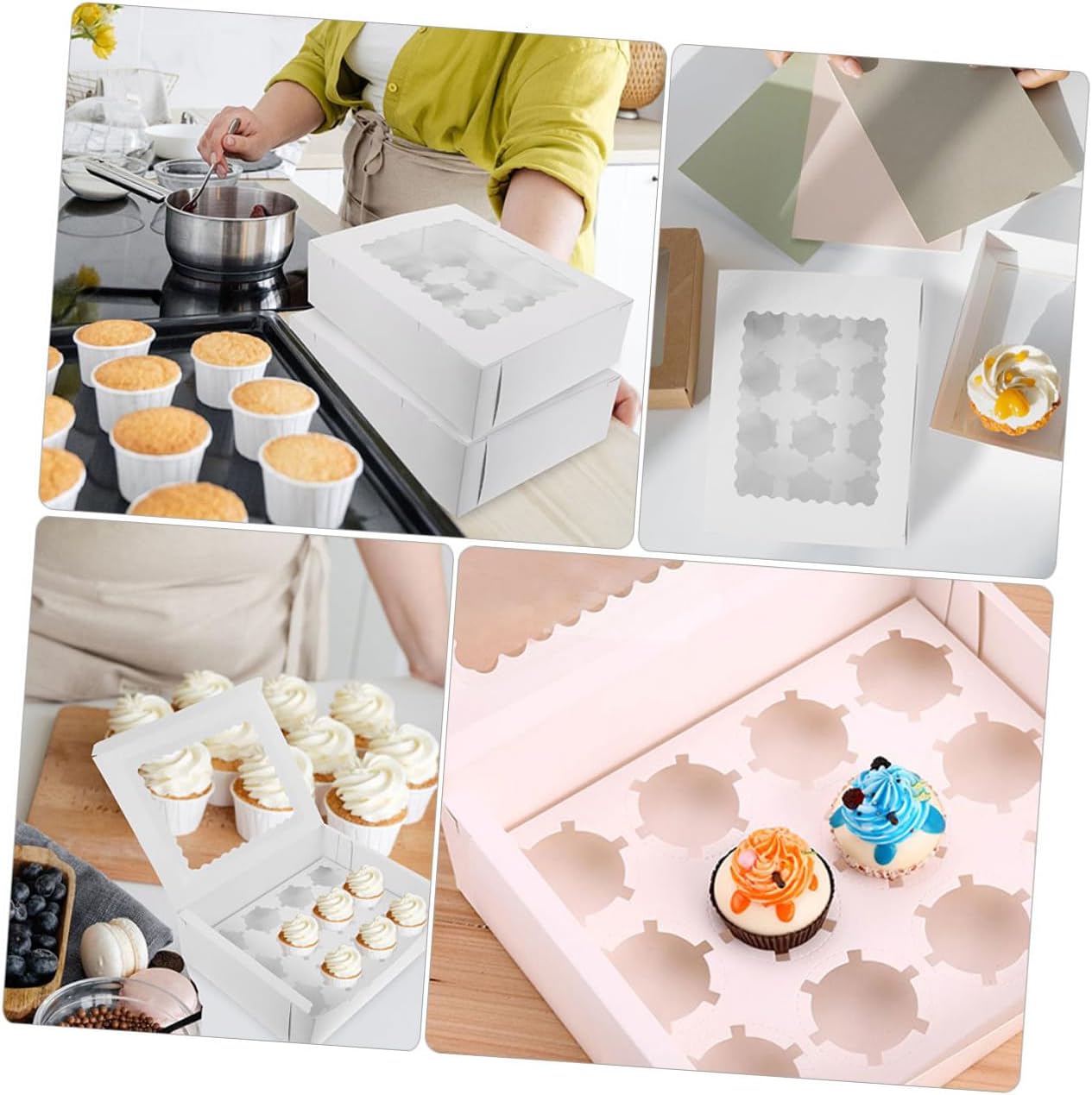 Uonlytech 10pcs Cupcake Packing Boxes with Window, White Cardboard Pastry Boxes for Muffins and Egg Tarts, Paper Baking Storage Containers for Dessert Presentation and Party Use