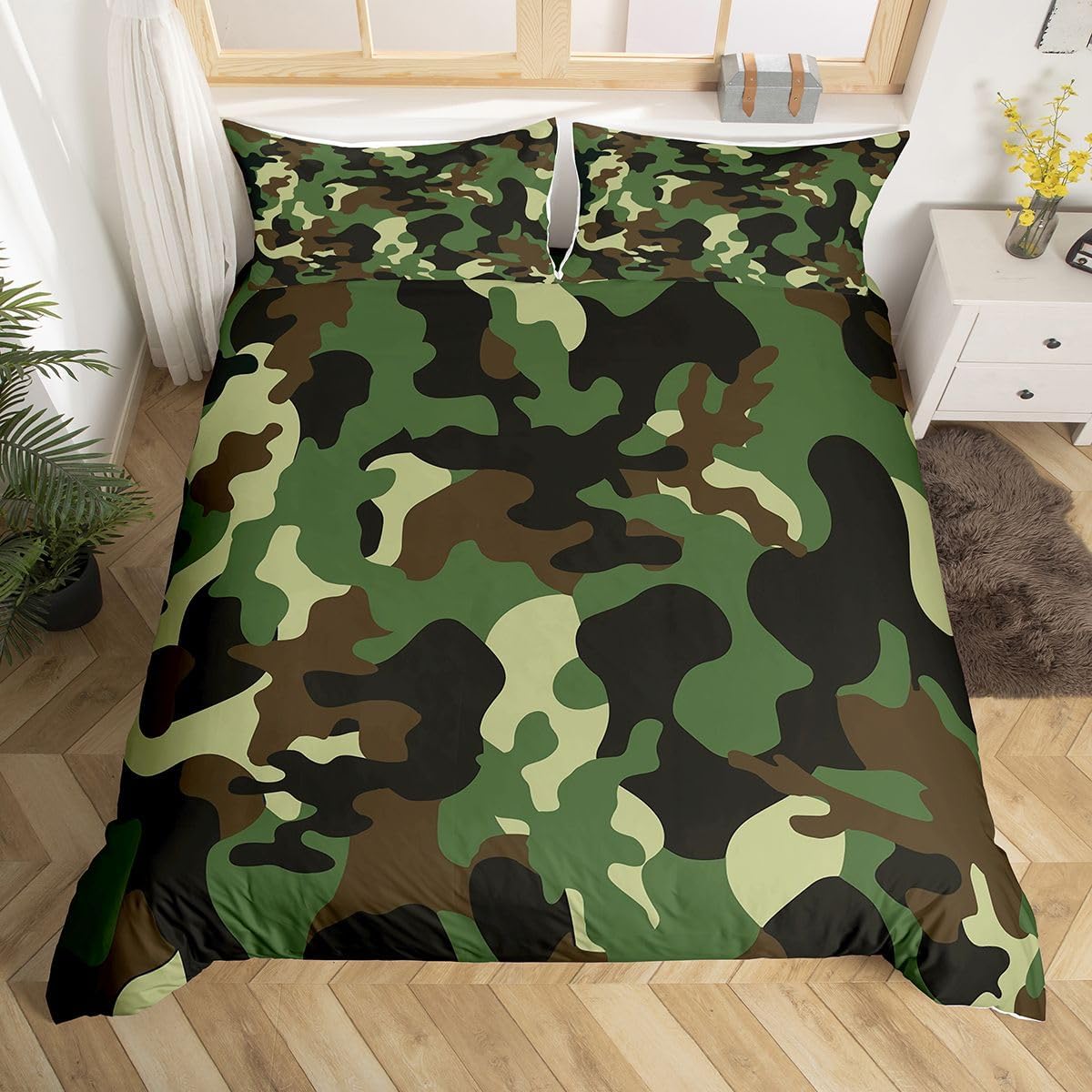 Feelyou Kids Camo Duvet Cover Boys Army Camouflage Bedding Set for Girls Teens Youth Man Colorful Pattern Art Decor Comforter Cover Brown Green Bedspread Cover with 1 Pillowcase 2Pcs Bedding Twin