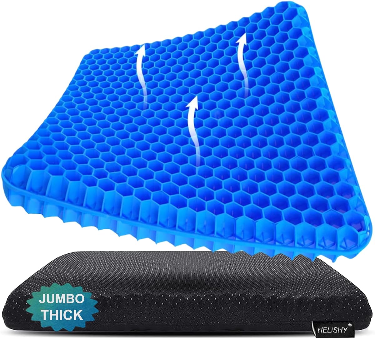 Cojín de gel para asiento, cojín de gel grande y grueso con funda antideslizante para silla de ruedas de asiento de coche, oficina en casa, almohadillas de silla de panal suaves y transpirables para aliviar el dolor de cadera, azul 20 x 20 x 1,9 pulgadas