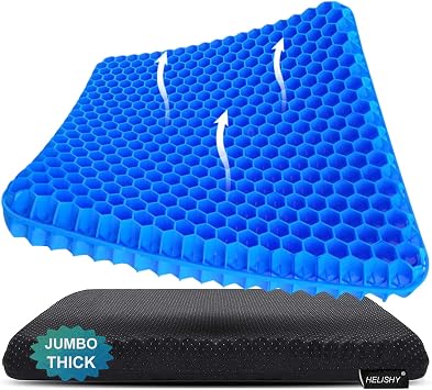 Gel Seat Cushion, Jumbo&Thick Gel Cushion with Non-Slip Cover for Home Office Car Seat Wheelchair, Soft Breathable Honeycomb Chair Pads for Relieve Hip Pain, Blue 20x20x1.9inch
