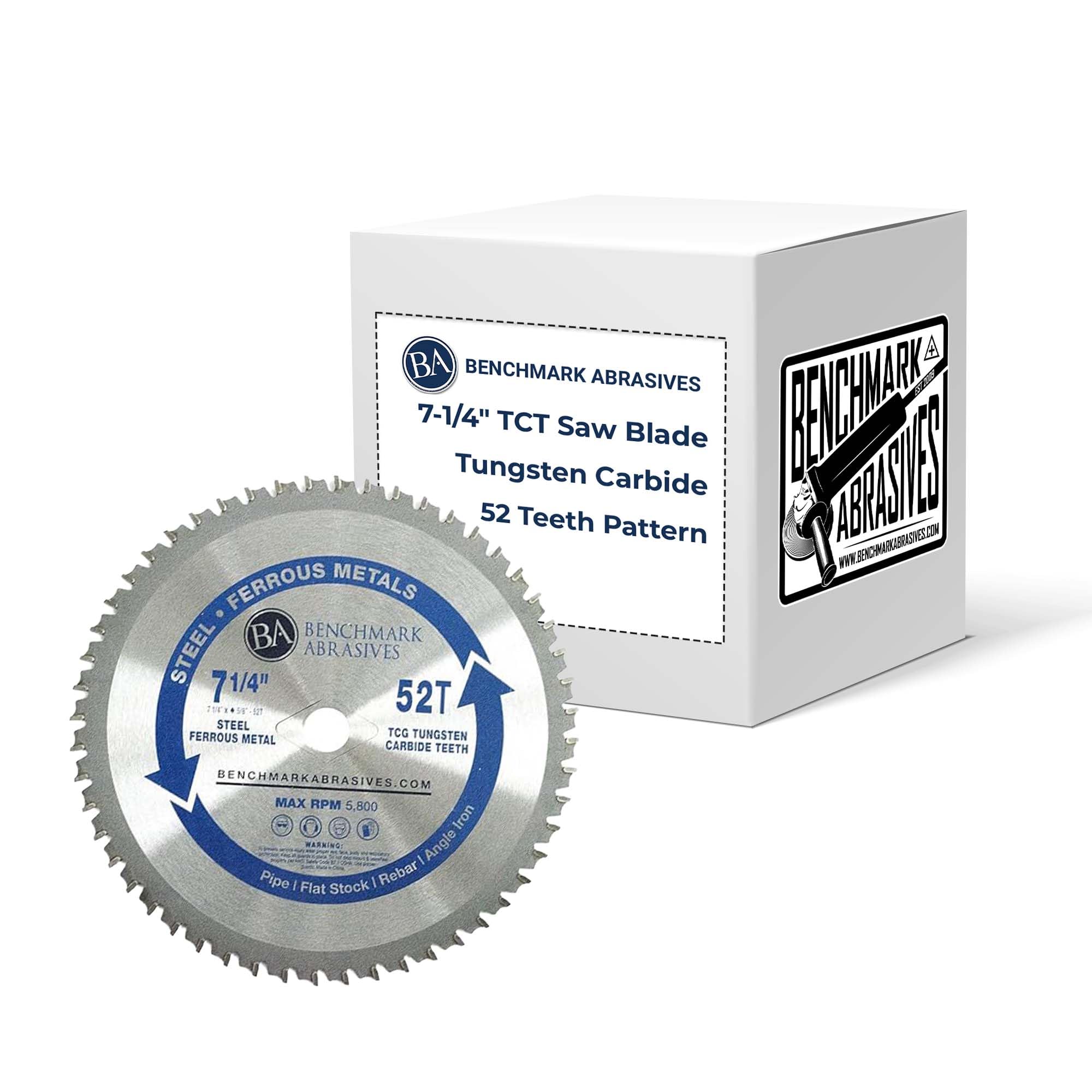 Benchmark Abrasives TCT 7 1/4 Inch Circular Saw Blade, Tungsten Carbide Tipped Metal Cutting Saw Blades for Cutting Metal, Stainless Steel, Ferrous Metals, Miter Saw Blade (7-1/4" 52 Teeth)