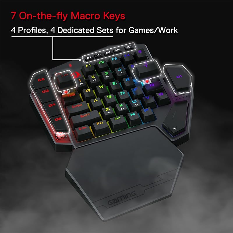Redragon K585 PRO Vezeték Nélküli Egykezi Mechanikus Gamer Billentyűzet, 42 Gomb, RGB Háttérvilágítás, 7 Makró Gomb, Mágnesesen Rögzíthető C