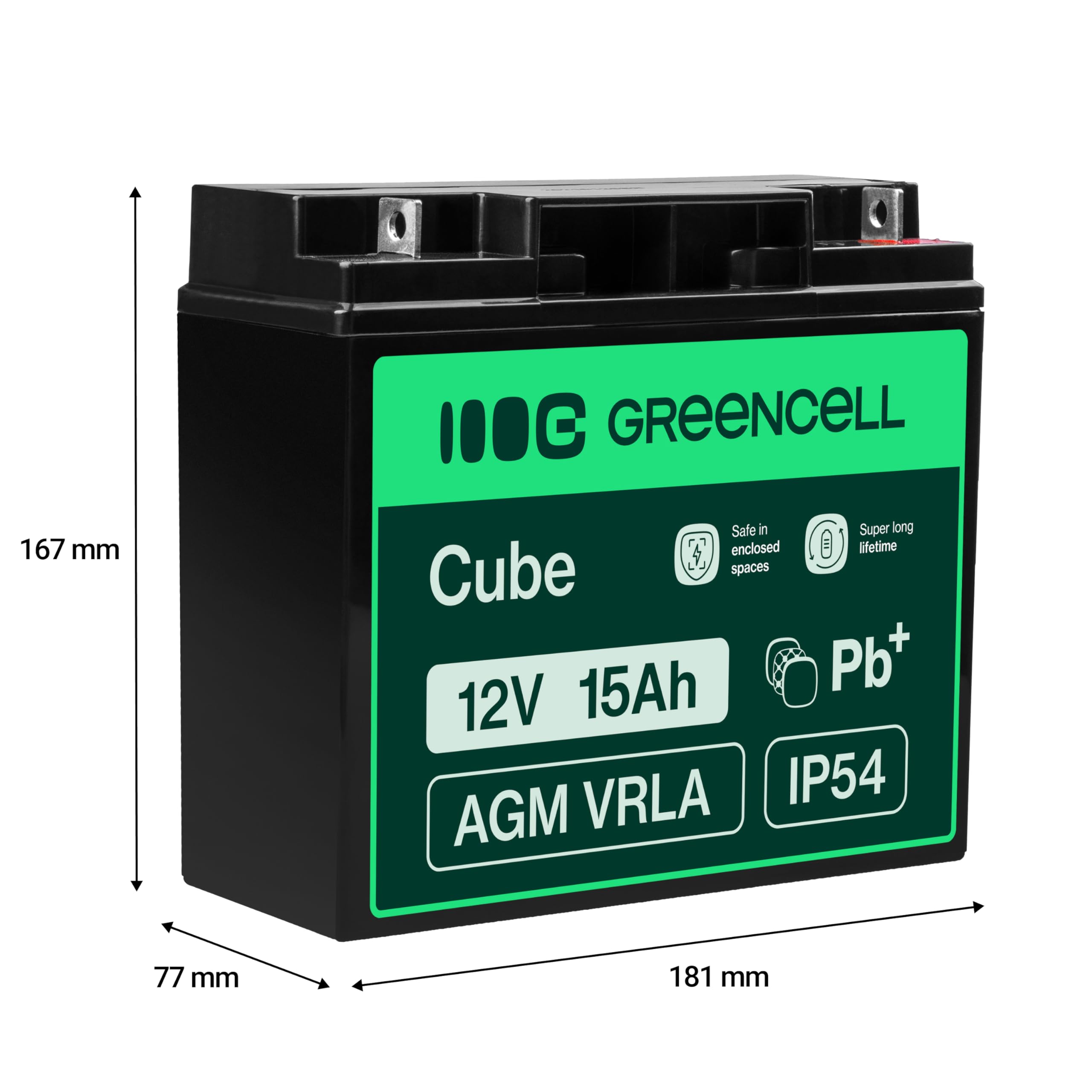 Green Cell AGM 12V 15Ah VRLA Batteria al Piombo per Casse e Bilance | Per Giocattoli per Bambini, Tosaerba, Sistemi di Allarme e Antincendio, Telecamere di Sorveglianza e Telecomunicazioni