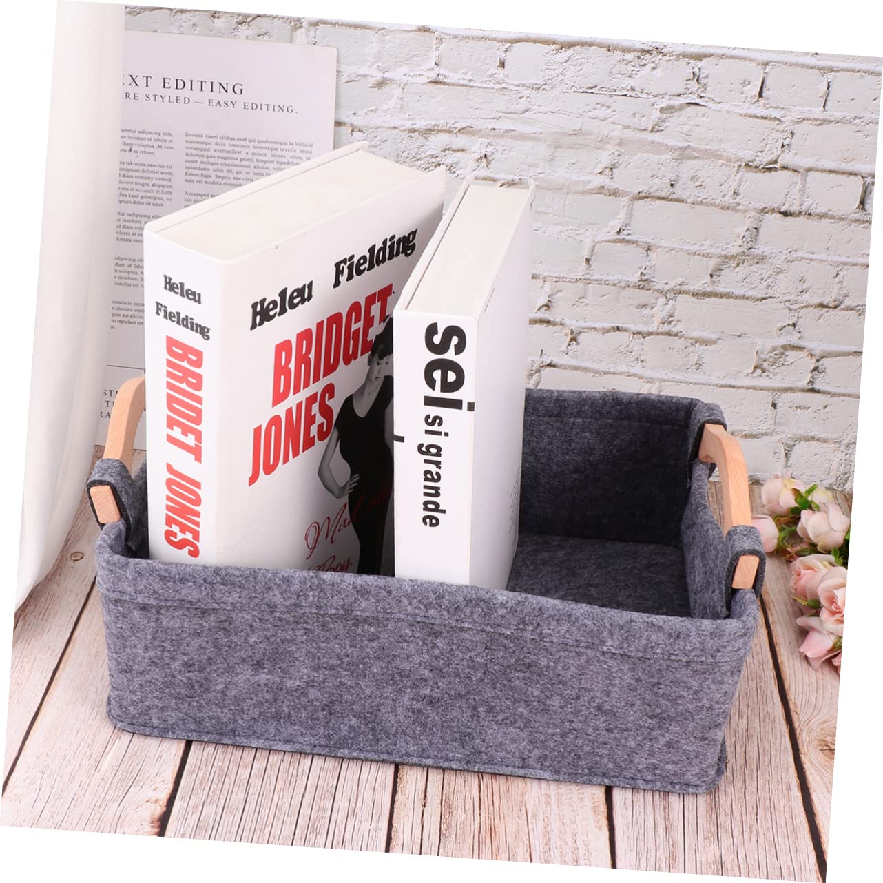 Antideslizante de Almacenamiento 2 Cestas de Fieltro con Asas de Madera Diseño Moderno para Organizar Documentos y Objetos el Hogar en Sala de Juegos