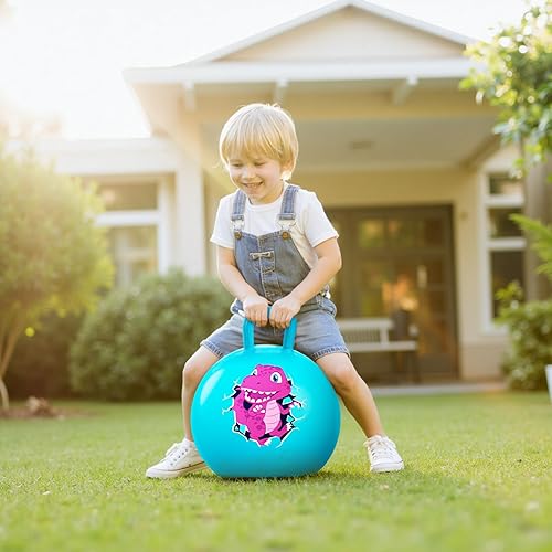 Miniatura 7 de EVERICH TOY Bola de tolva para niños de 4 a 8 años, bola de salto de dinosaurio Hoppity de 18 pulgadas, bolas inflables con asa, juguetes de salto