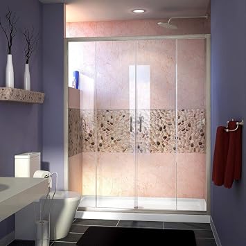 DreamLine Visions 56-60 in. W x 72 in. H Semi-Frameless Sliding Shower Door in Brushed Nickel, SHDR-1160726-04