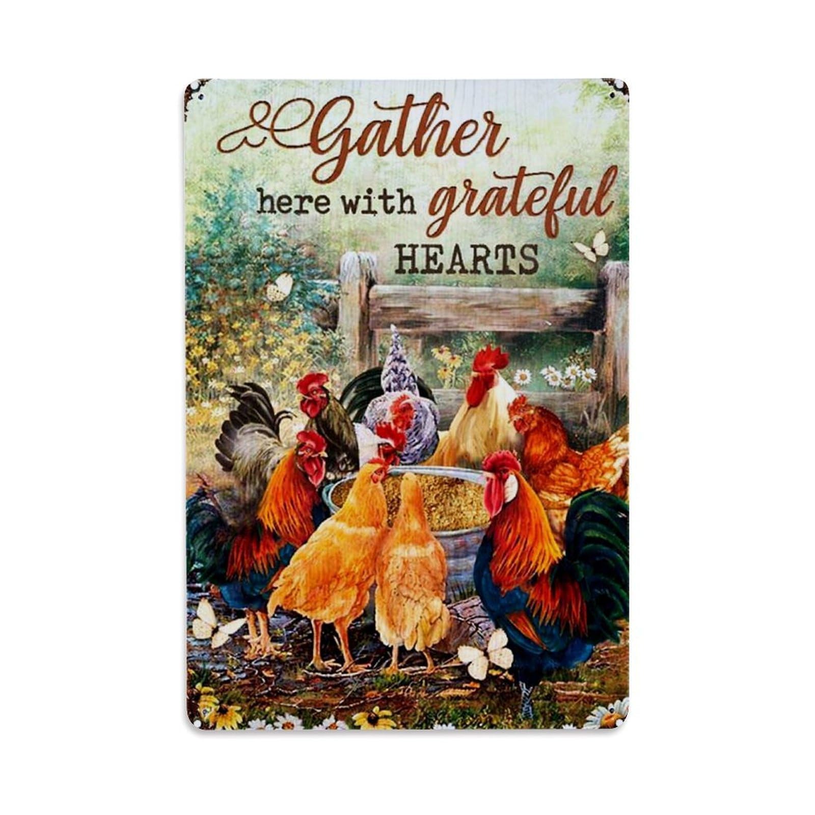 Nestemfo Vintage Gather Here With Grateful Hearts Tin Sign Metal Sign, Living Room,Bar, Home, Bedroom Wall Decor,Retro Metal Poster 8X12 Inches