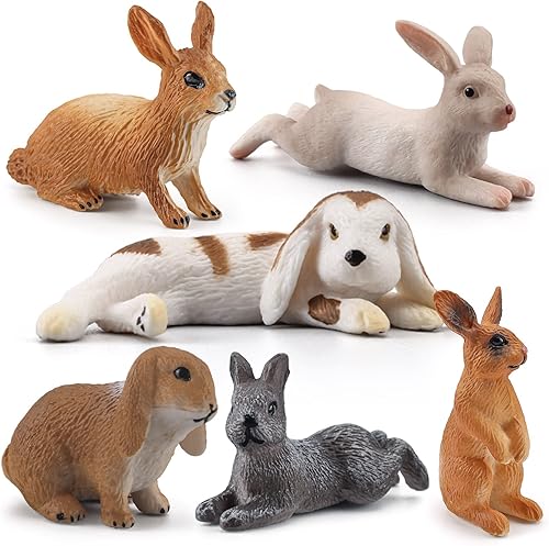 LC JoyCre Figura de conejo, 6 unidades, juguetes de conejito para niños, decoración de pasteles, decoración de pasteles, suministros de fiesta de