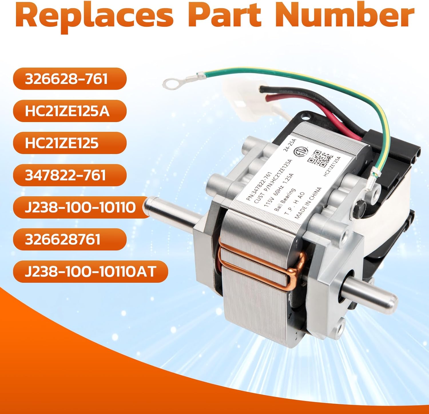 HC21ZE125A Draft Inducer Motor for Carrier Furnace, 347822-761 J238-100-10110 Exhaust Venter Motor Replacement for Bryant Payne and Jakel Furnaces