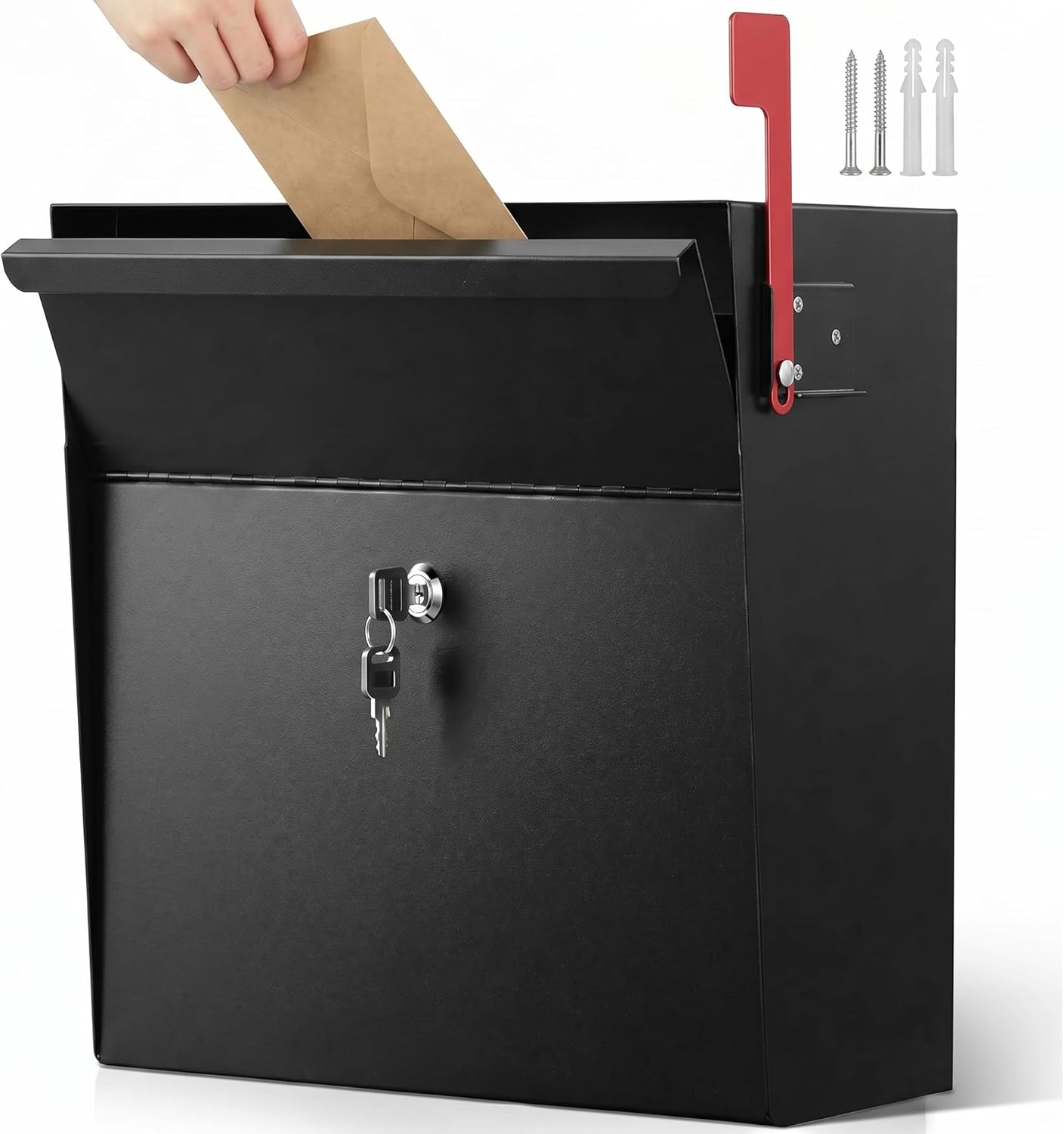 Yaocom Extra Large Wall Mount Mailboxes for Outside 15.35 x 15 x 7 Inches Locking Security Mail Box Galvanized Steel Wall Mailbox Large Capacity Post Box with Key Lock and Reflective Stickers(Brown)