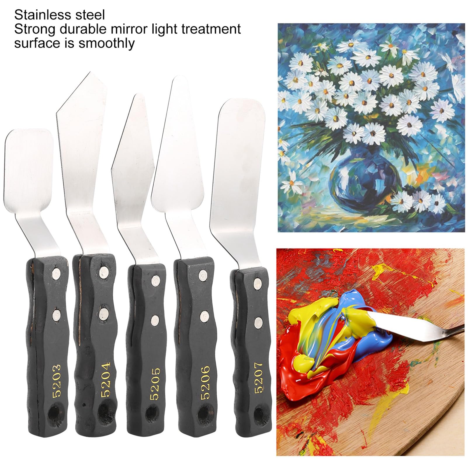 QANYEGN 5 Pcs Painting Knife Set, Stainless Steel Palette Spatula with Wood Handle, Oil Acrylic Paint Mixing Scraper for Oil, Canvas, Acrylic Painting-Lightwish
