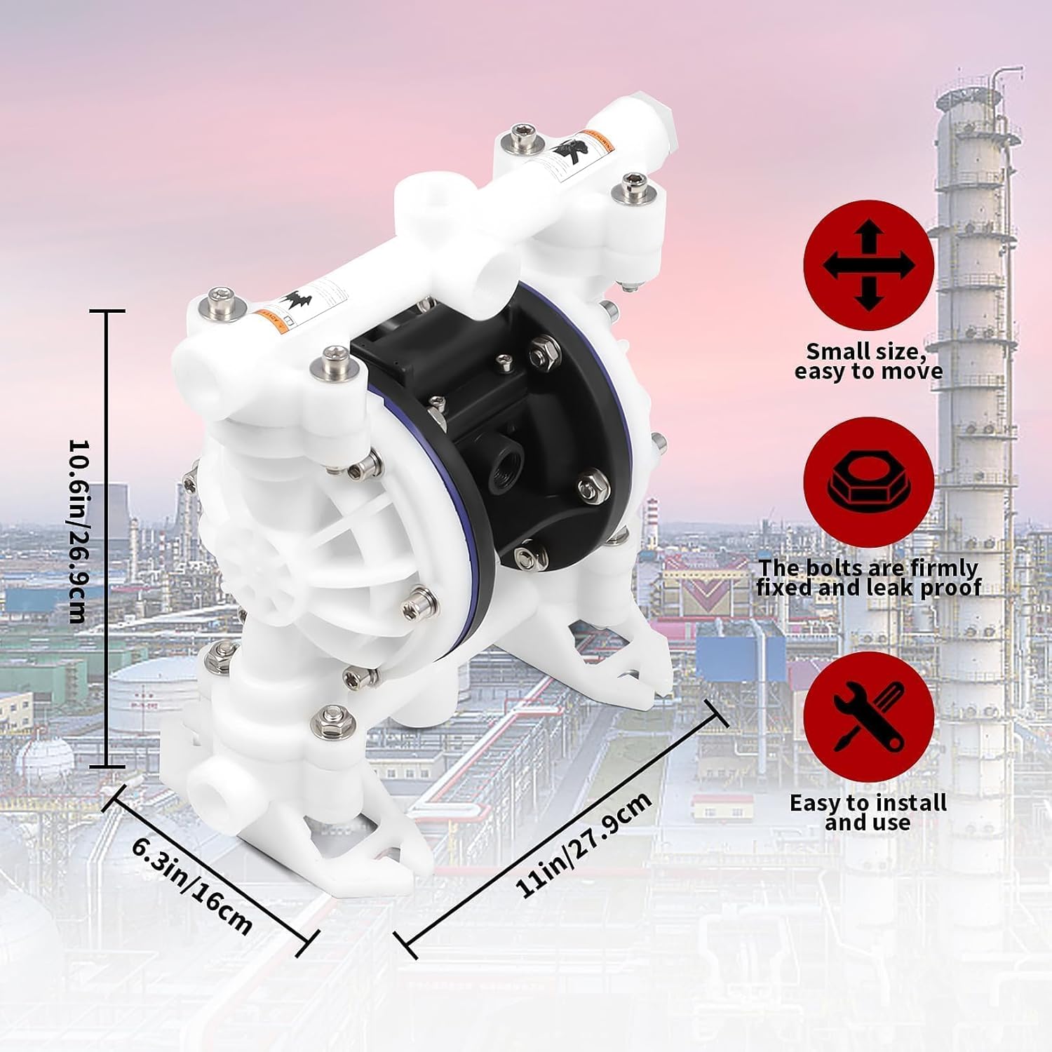 Nakkaa Pneumatic Double Diaphragm Pump PTFE 35GPM Transfer Pump 1.5" In/Out Max 120PSI, Used to Transport Various Low Viscosity Liquids Such as Hydraulic Fluid, diesel, coating, etc