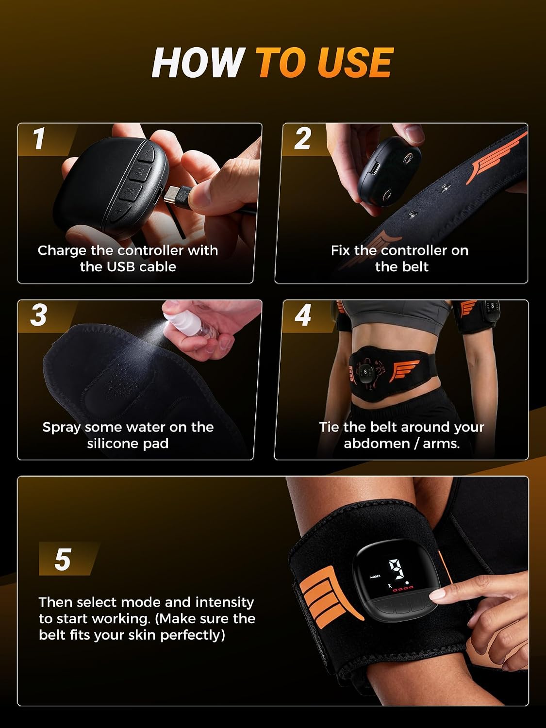 5-Piece EMS Muscle Stimulator Set, Rechargeable Toning Device for Abs Arms Legs, Improves Core Strength, Workout Recovery & Body Sculpting for Men and Women