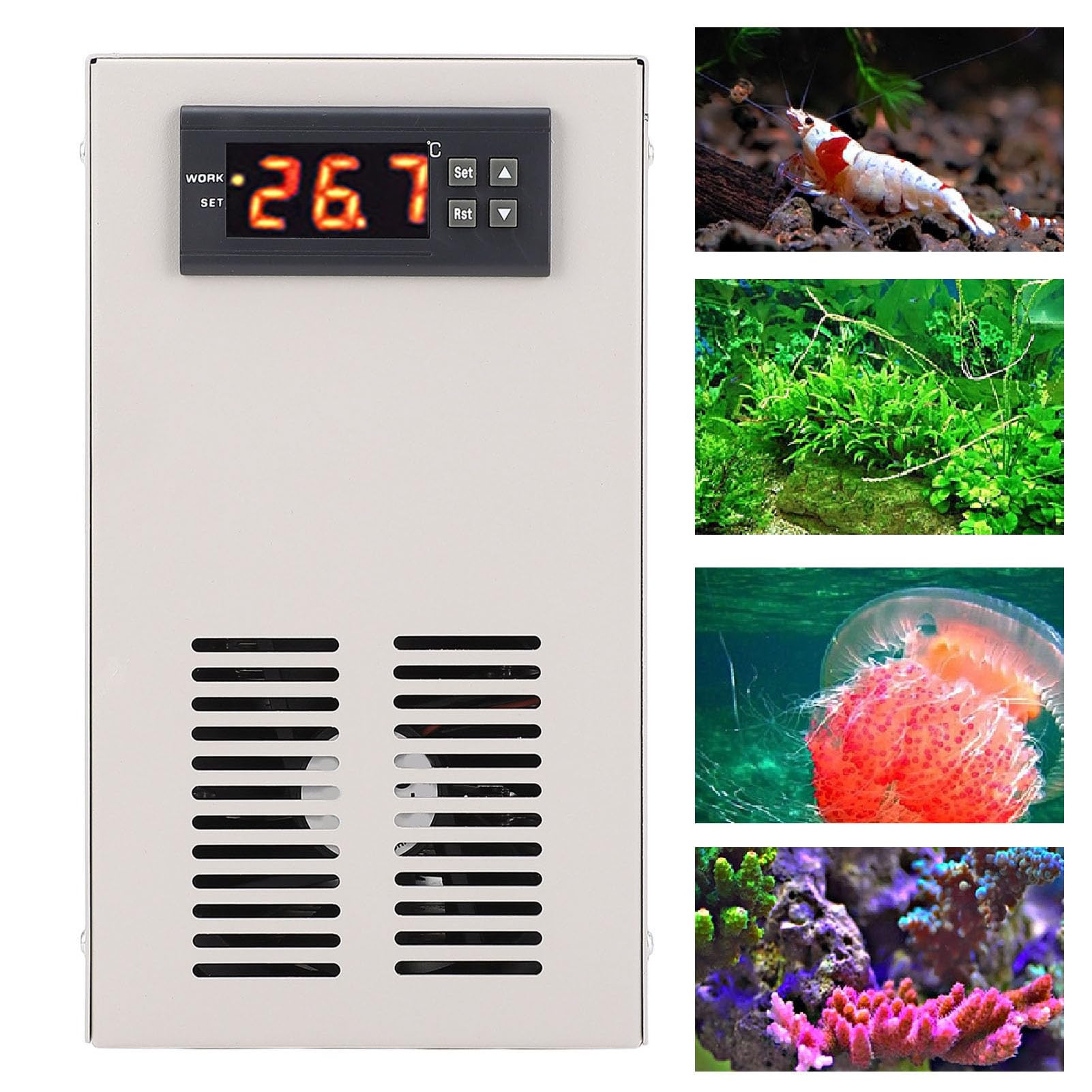 FTVOGUE Enfriador de Acuario Inteligente WiFi, Máquina de Refrigeración por Agua con Pantalla Digital con Potente Refrigeración Electrónica Semiconductora, para Tanque de Peces de 20 (Enchufe de la