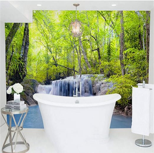 Amazon Co Jp 防水写真壁画壁紙緑の森滝自然風景3dウォールステッカー浴室の背景壁画 3d壁画の森の木 350x250cm Diy 工具 ガーデン