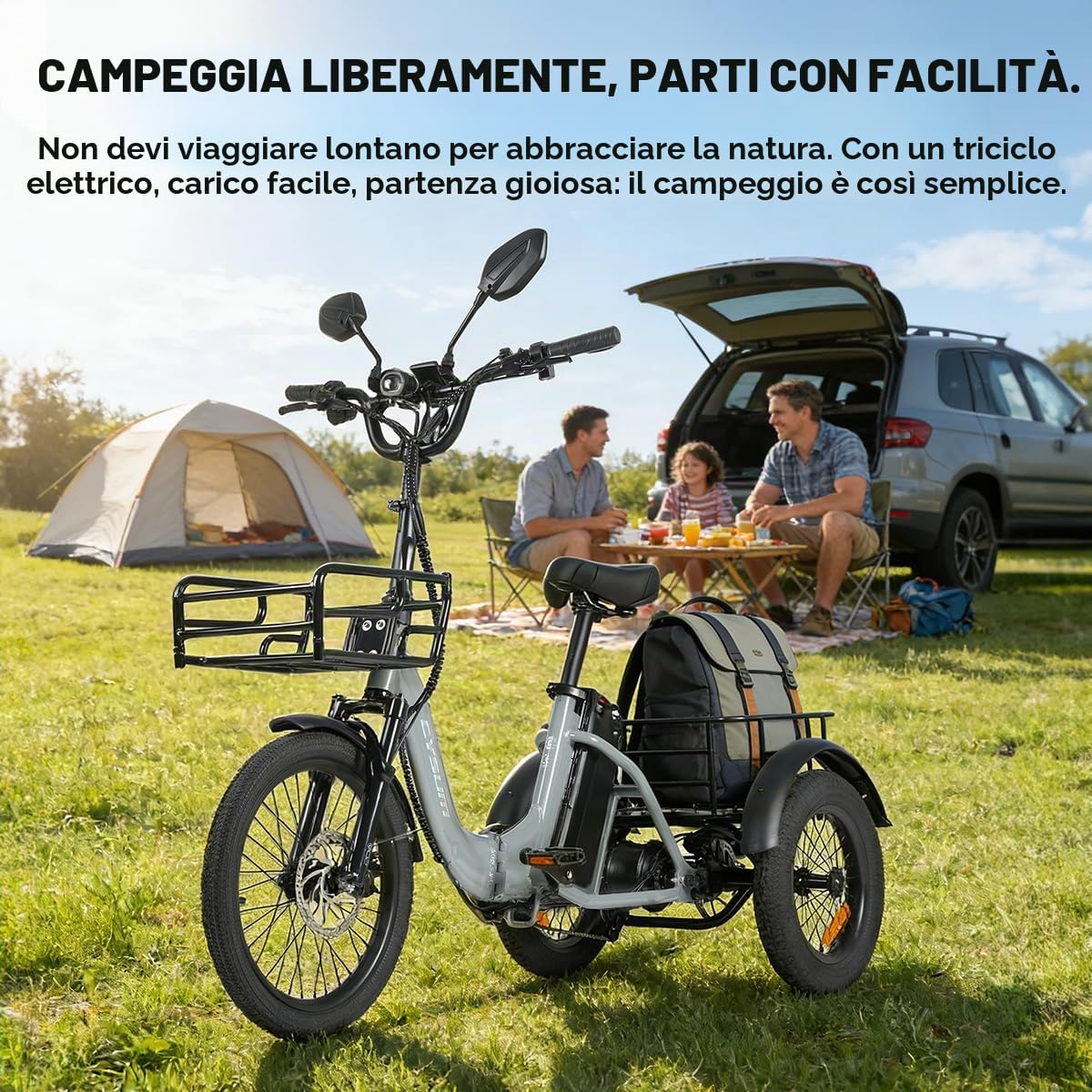 cysum AG1 Gary: triciclo elettrico pieghevole da 20 pollici, dotato di batteria da 48 V e 20 Ah, con un'autonomia di 100-120kilometers, Supporta la tecnologia NFC e la funzione di retromarcia