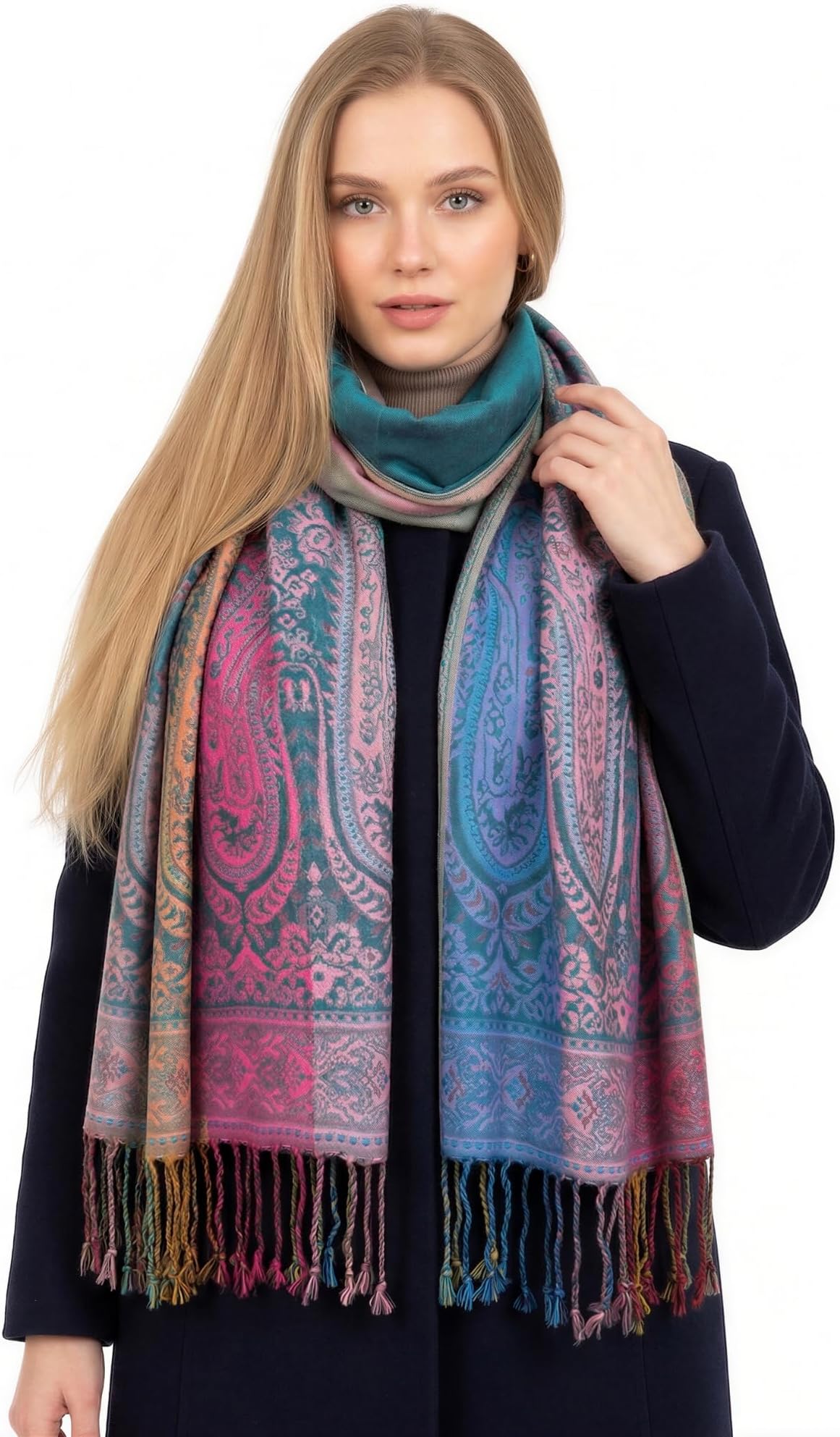 The Accessory Co. Women Pashmina Scarf Shawl Wrap - Large Long Paisley Floral Rainbow Ladies Scarves, Wearable Blanket Scarf, Womens Winter Scarfs, Indian Shawl Wedding Evening Stole, Head Scarf Neck