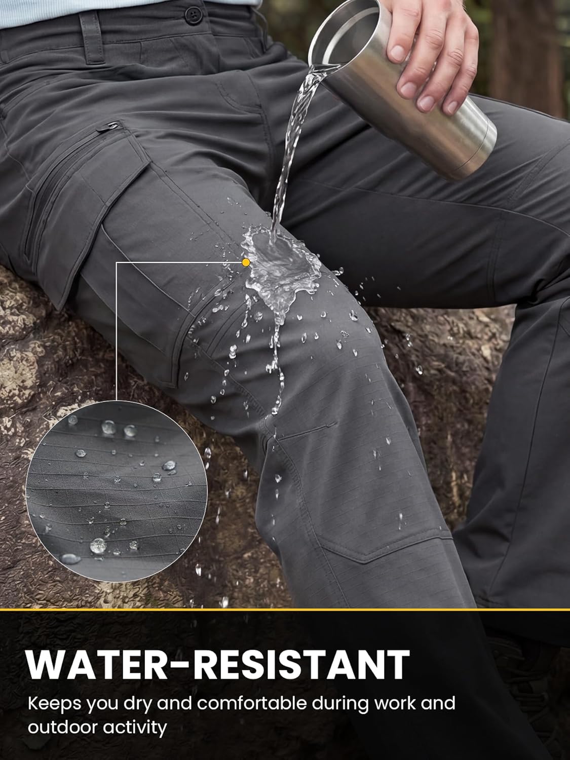 Mens Stretch Tactical Pants, Water-Resistant Hiking Pants Ripstop Lightweight Cargo Work Pants for Men 8 Pocket(No Belt)