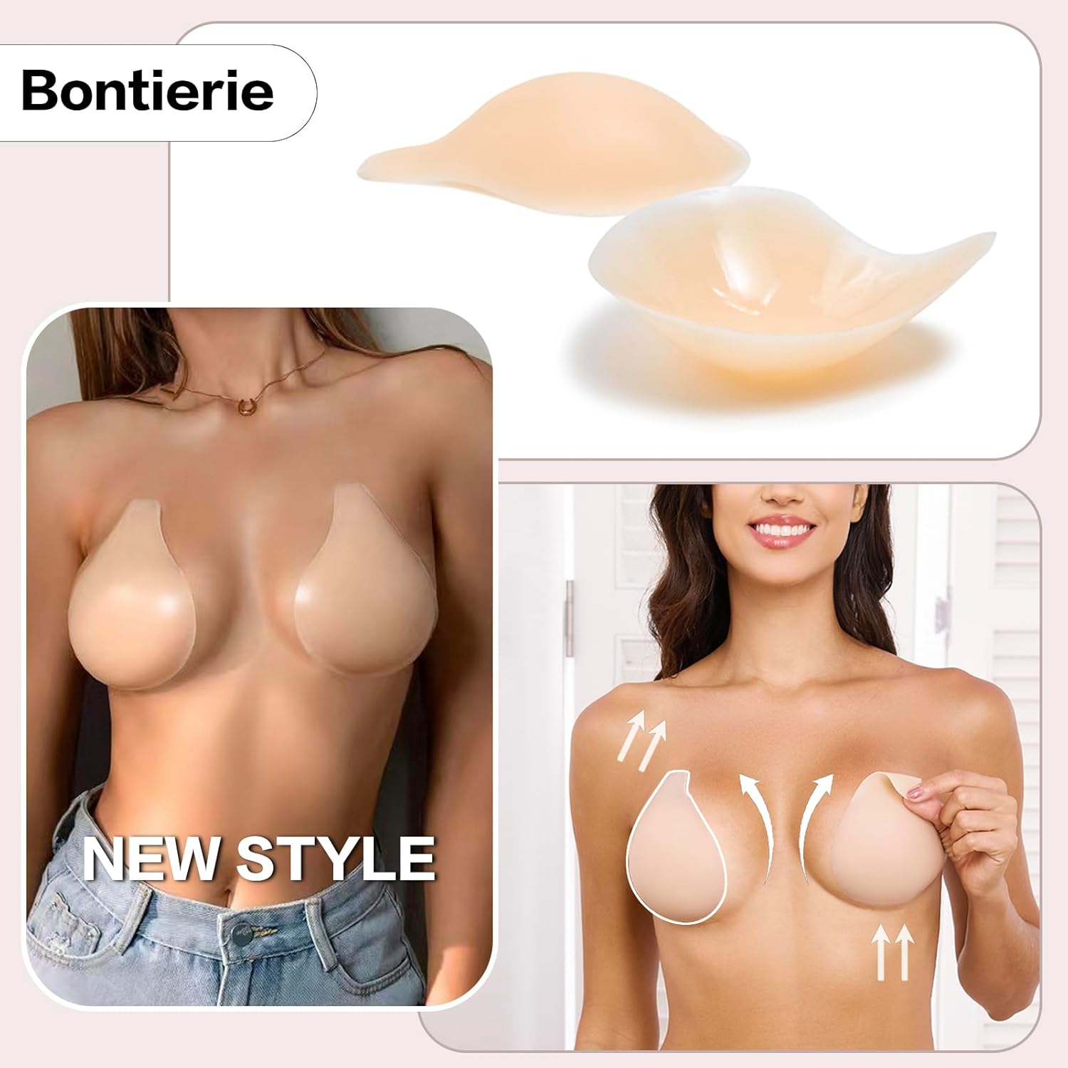 Bontierie 2025 Added Lift Seamless Nipple Covers Ultra-Thin Push up Sticky Pasties Women Adhesive Bras - Image 2