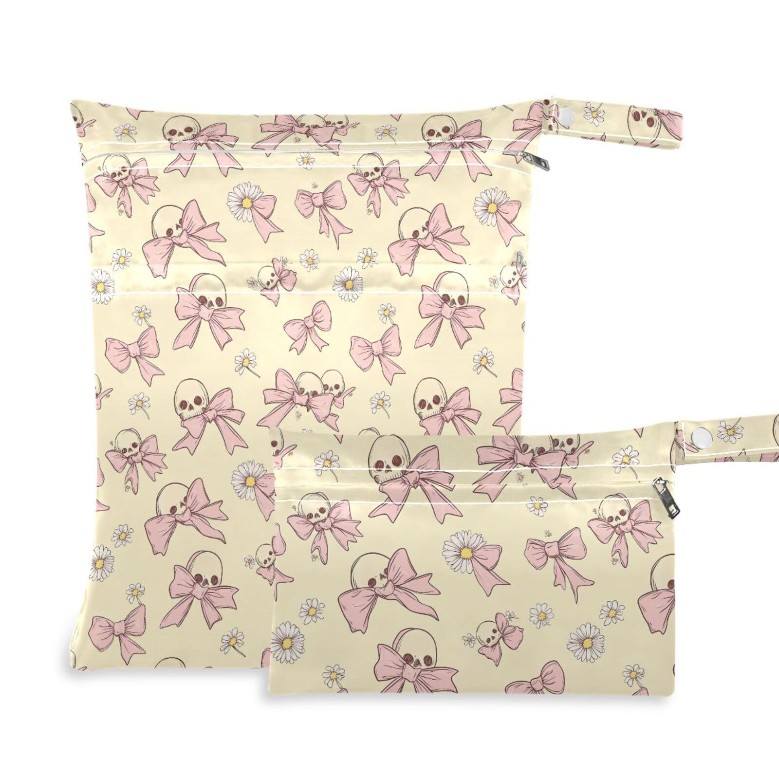 Coikll Wet Dry Bags for Cloth Diaper 2 Pack Waterproof Yoga Gym Bag for Swimsuit Wet Clothes Baby Items-?Butterfly Knot Bones?