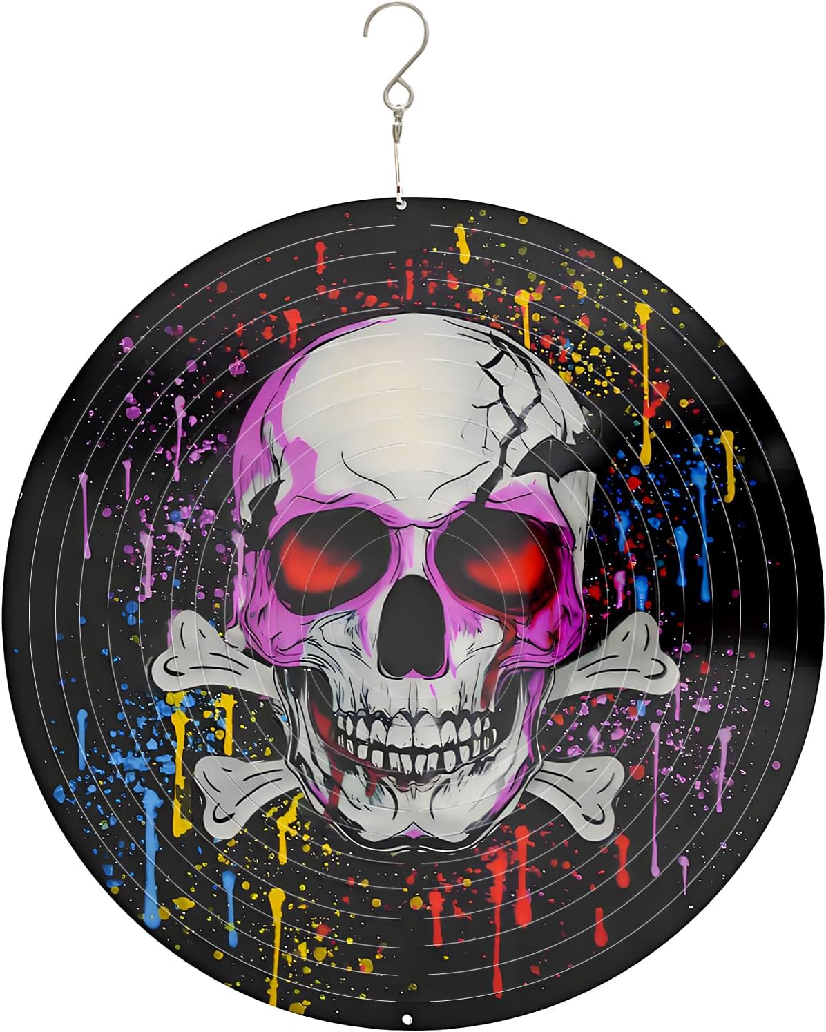 Halloween Skull Wind Spinner Decoration - 12 Inch 3D Mandala Kinetic Art Hanging Sculpture Metal Rustproof Garden Decor, Outdoor Hanging Spinner for Patio, Yard, or Garden
