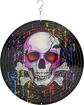 Halloween Skull Wind Spinner Decoration - 12 Inch 3D Mandala Kinetic Art Hanging Sculpture Metal Rustproof Garden Decor, Outdoor Hanging Spinner for Patio, Yard, or Garden