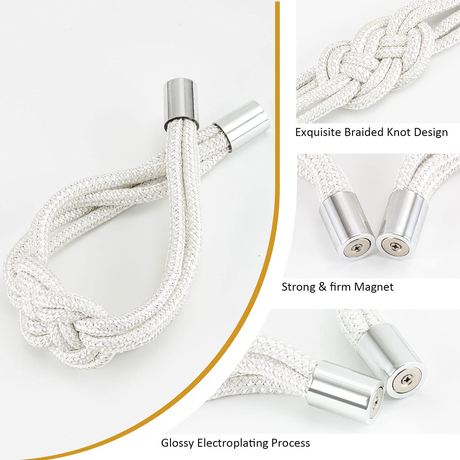 Pretty Jolly Ferma Tende Magnetici - Set Da 2 Con Corda Intrecciata Stile Nordico, Bianco - Foto 4