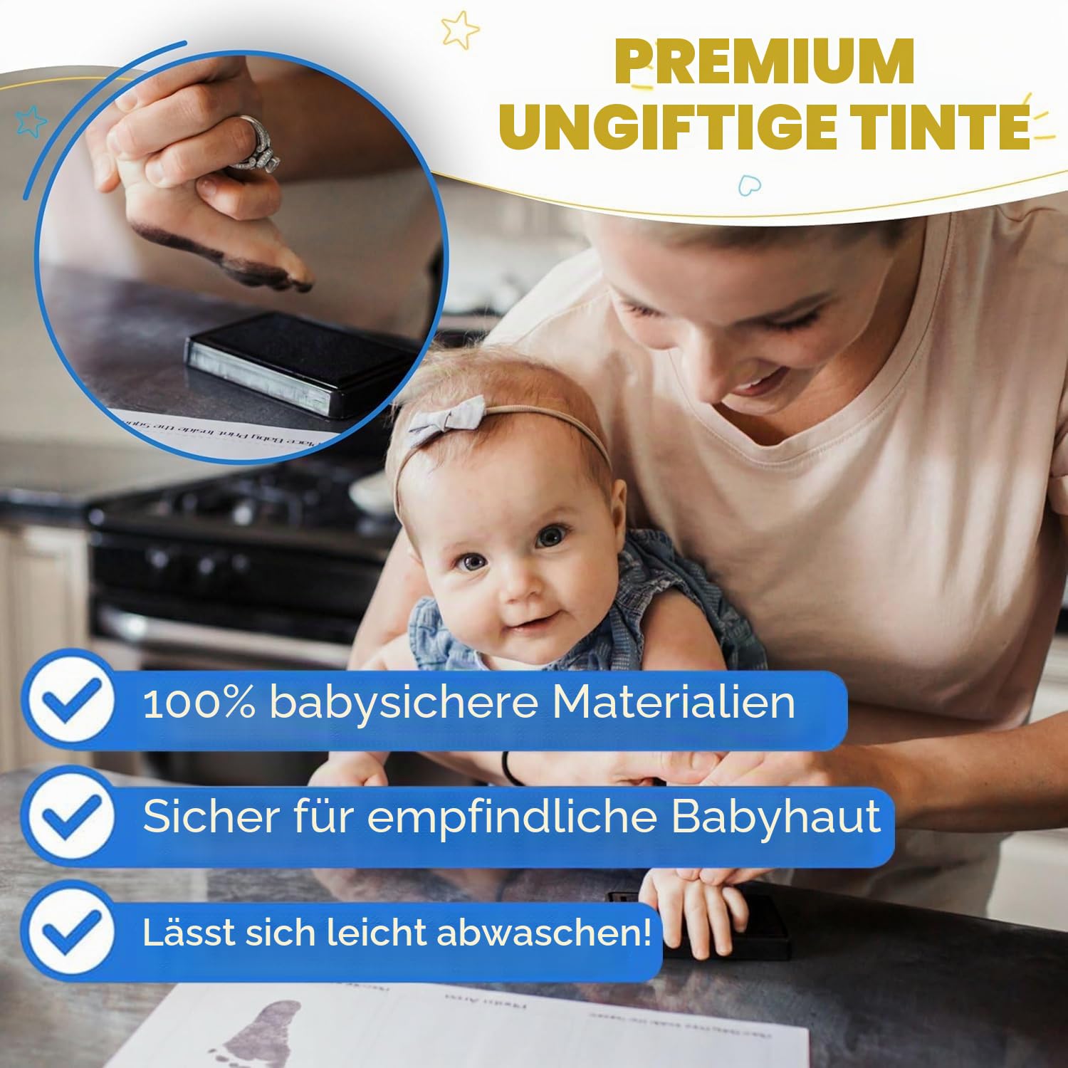 Bubzi Co Baby Handabdruck Fußabdruck Lehm Fussabdruck Set für Neugeborene und Kleinkinder, Baby Geschenk Mädchen Personalisierte Andenken, Kinderzimmer Dekor, Einzigartige Andenken
