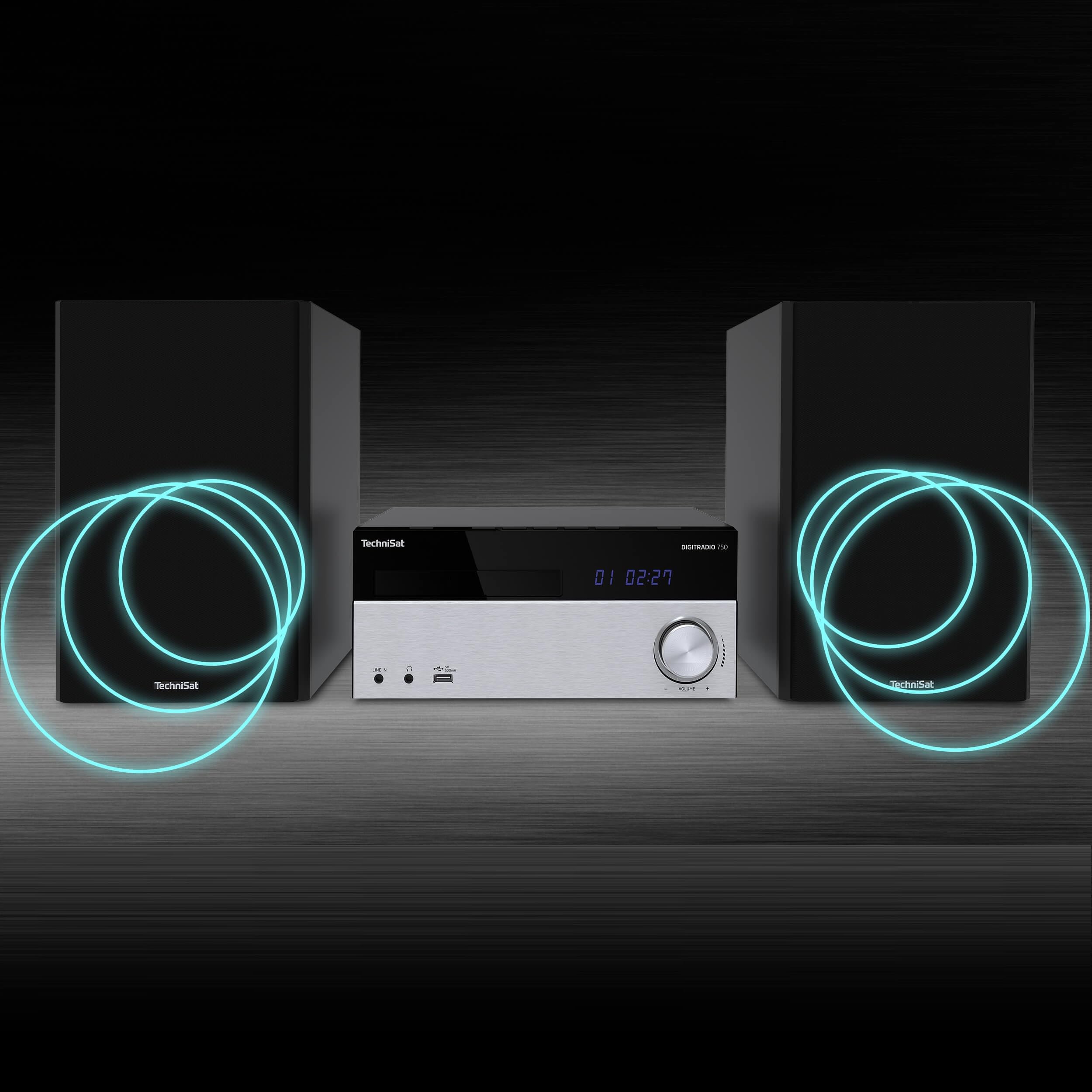 TechniSat DIGITRADIO 750 - Micro Audio System Kompaktanlage (DAB+, PLL UKW Radio, CD-Player, Bluetooth, AUX, Kopfhöreranschluss, 100 Watt RMS)