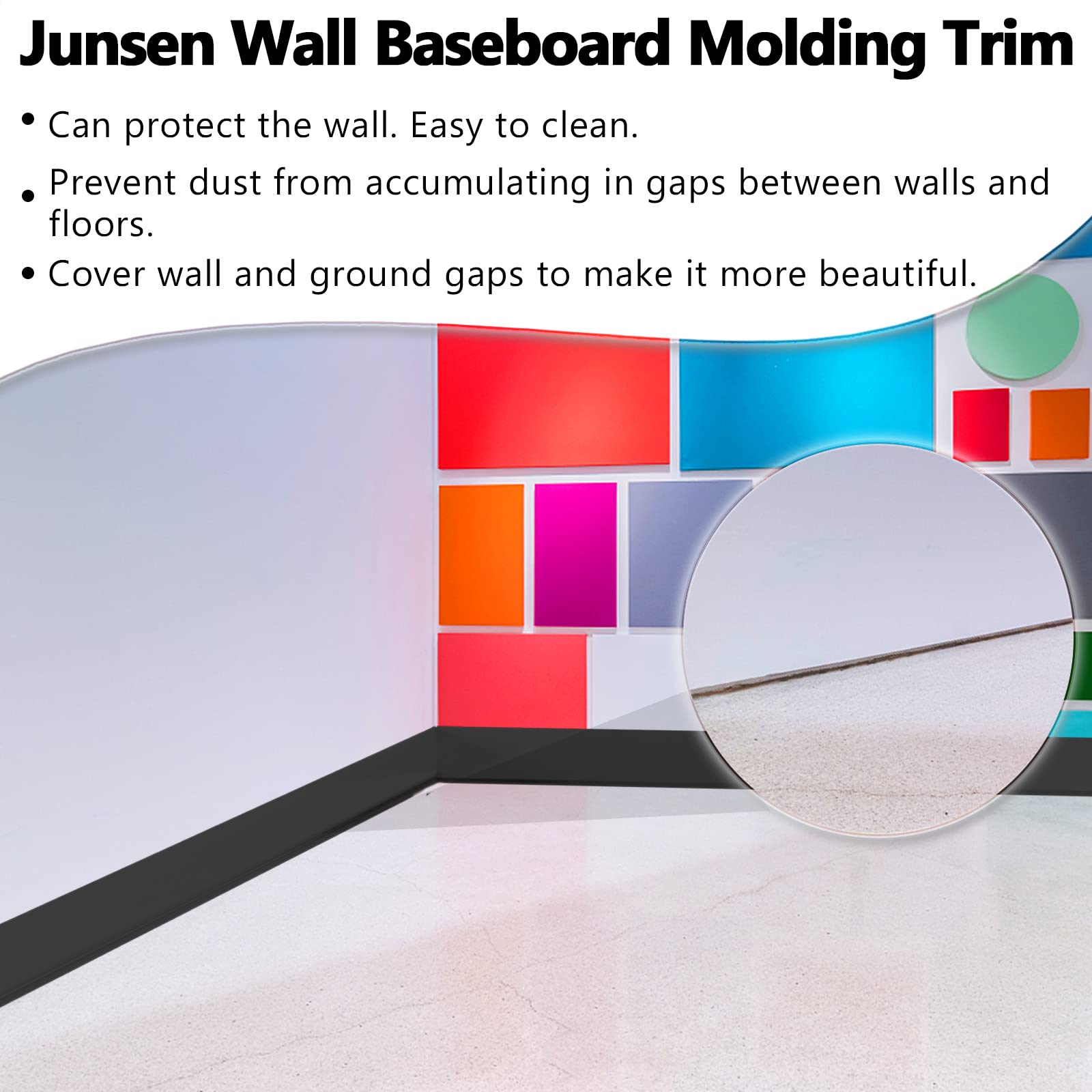 Junsen Peel and Stick Baseboard Molding Trim 5 Inches X 20 Feet Self-Adhesive Vinyl Wall Base Rubber Cove Flooring Base Outside Corner Molding Trim(Black)