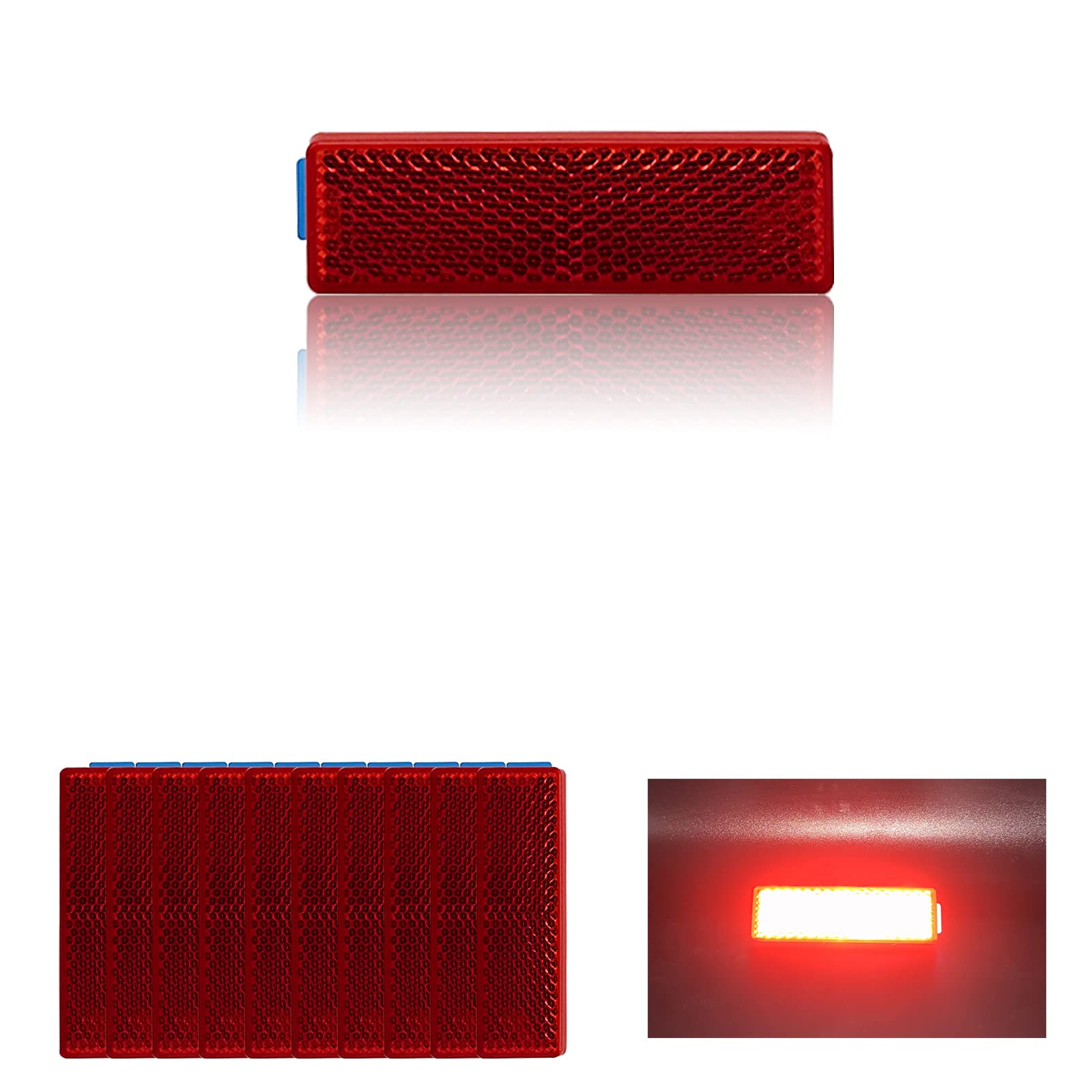 Reflector autoadhesivo rectangular de seguridad impermeable para buzón de entrada, remolque, 76 x 22 mm