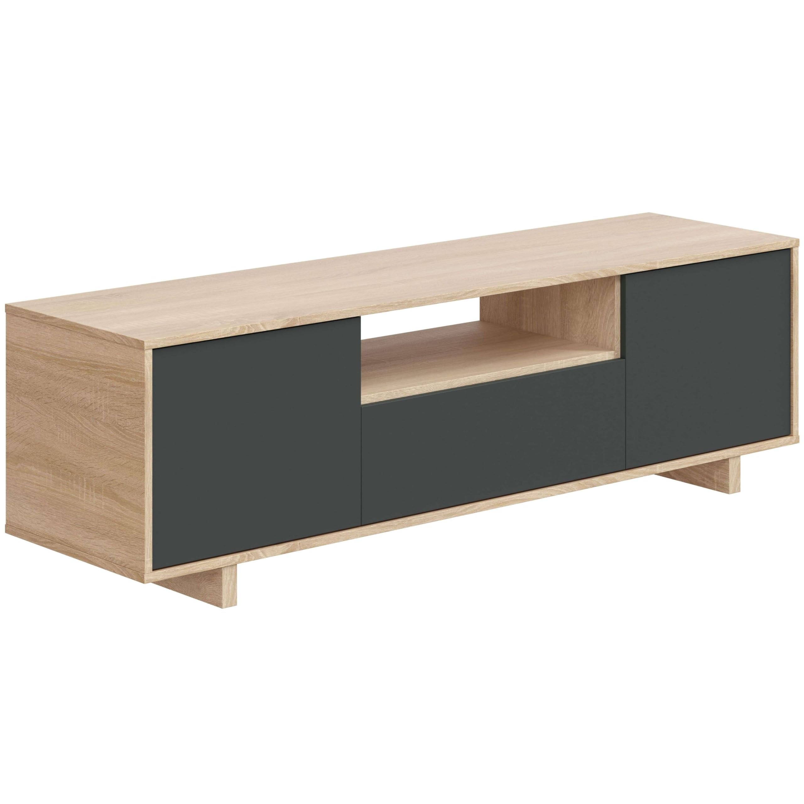 Habitdesign Modèle Zaira Meuble TV, finition chêne canadien et gris anthracite, dimensions : 150 x 46 x 41 cm (l x H x P).