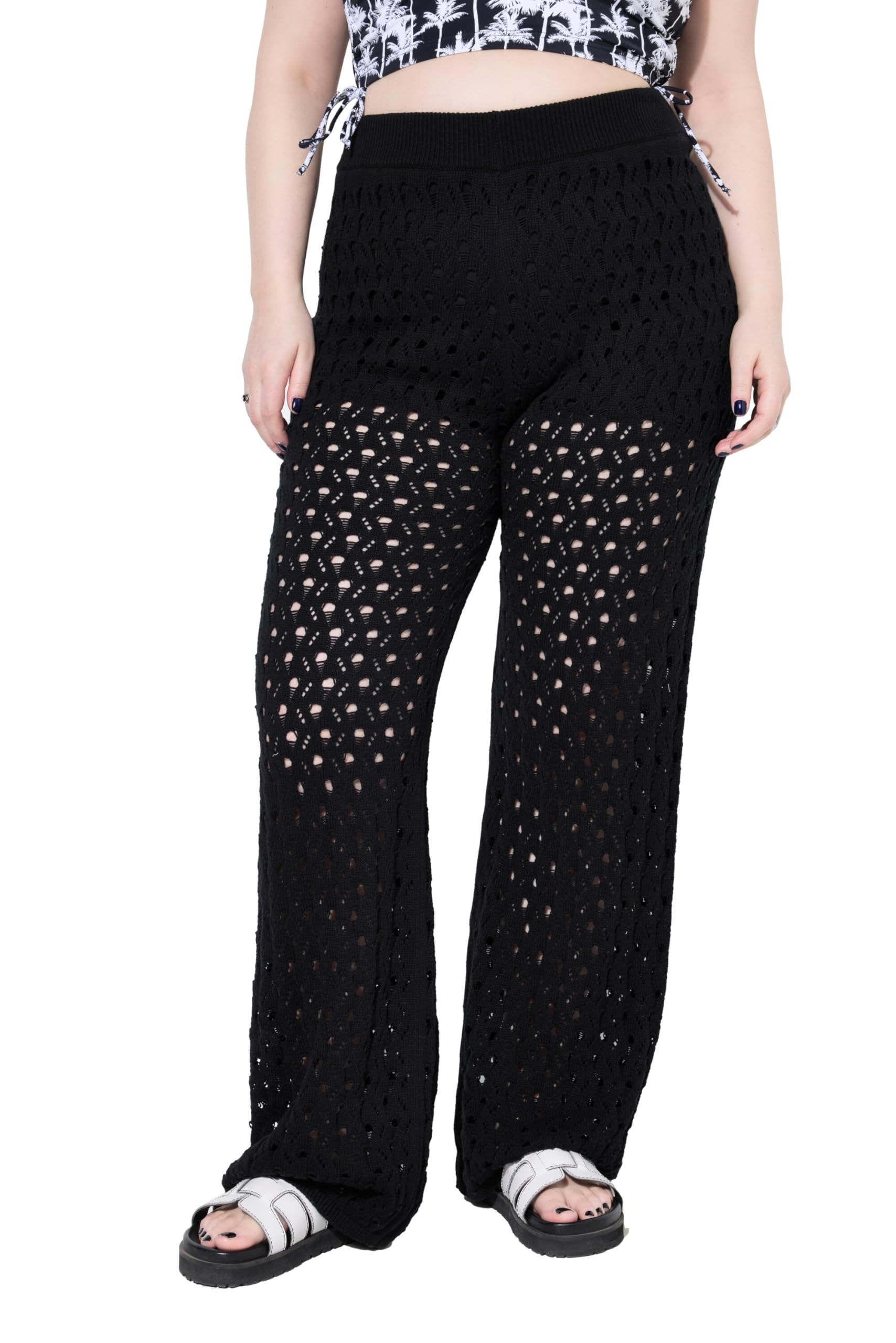 Studio Untold Damen große Größen Übergrößen Plus Size Hose, Straight Legs, Strick mit Lochmuster 840554