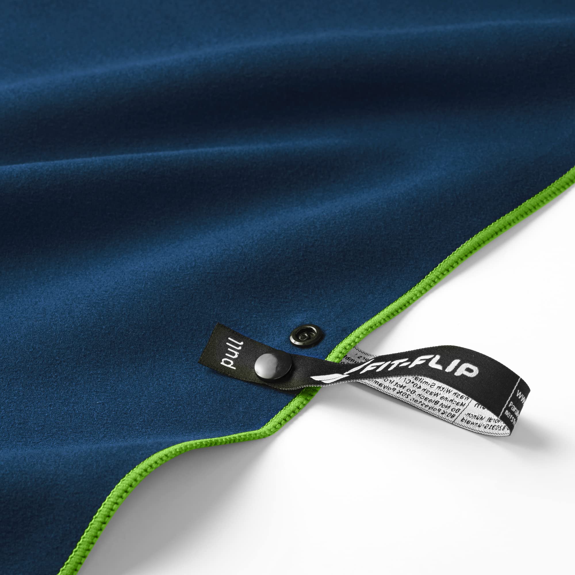 Fit-Flip Asciugamano microfibra - il perfetto telo mare microfibra grande - asciugamani microfibra - asciugamano palestra compatto e ultraleggero (80x180cm Blu Marino - Bordo Verde)