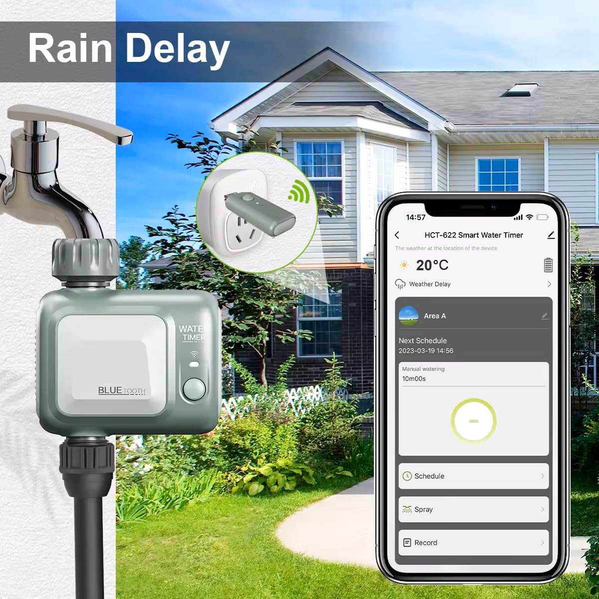 Timer d'acqua intelligente Bluetooth e WiFi, compatibile con Alexa e Google Assistant, App Tuya/Smart Life, irrigazione automatica da giardino, impermeabile IPX5, 1_Zone.