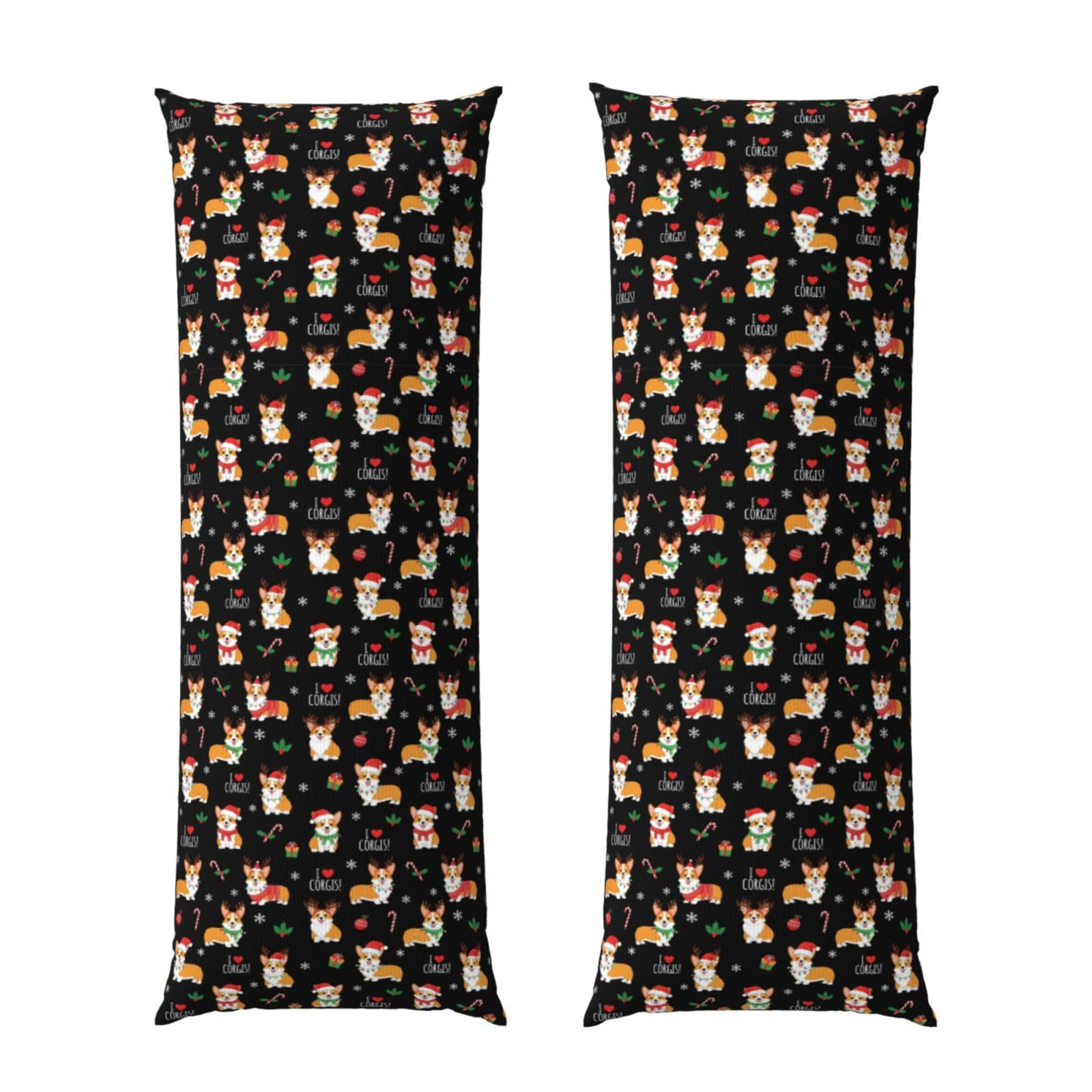 Body Pillowcase 20x60 Christmas Corgi Dogs, Cozy Plush Velvet Pillow Cover with Hidden Zipper, Soft Cushion Case for Bedroom Sofa Home Decor
