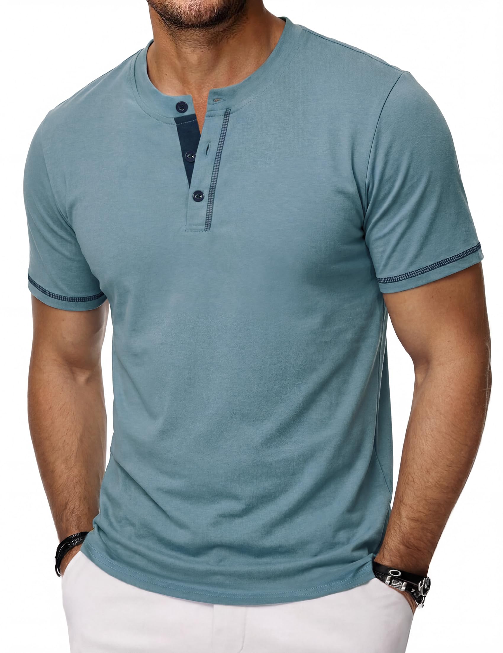 Wayleb Henley T Shirt Herren Kurzarm Sommer Shirt mit Knopfleiste Regular Fit Einfarbiges Casual Freizeit Oberteil S-3XL