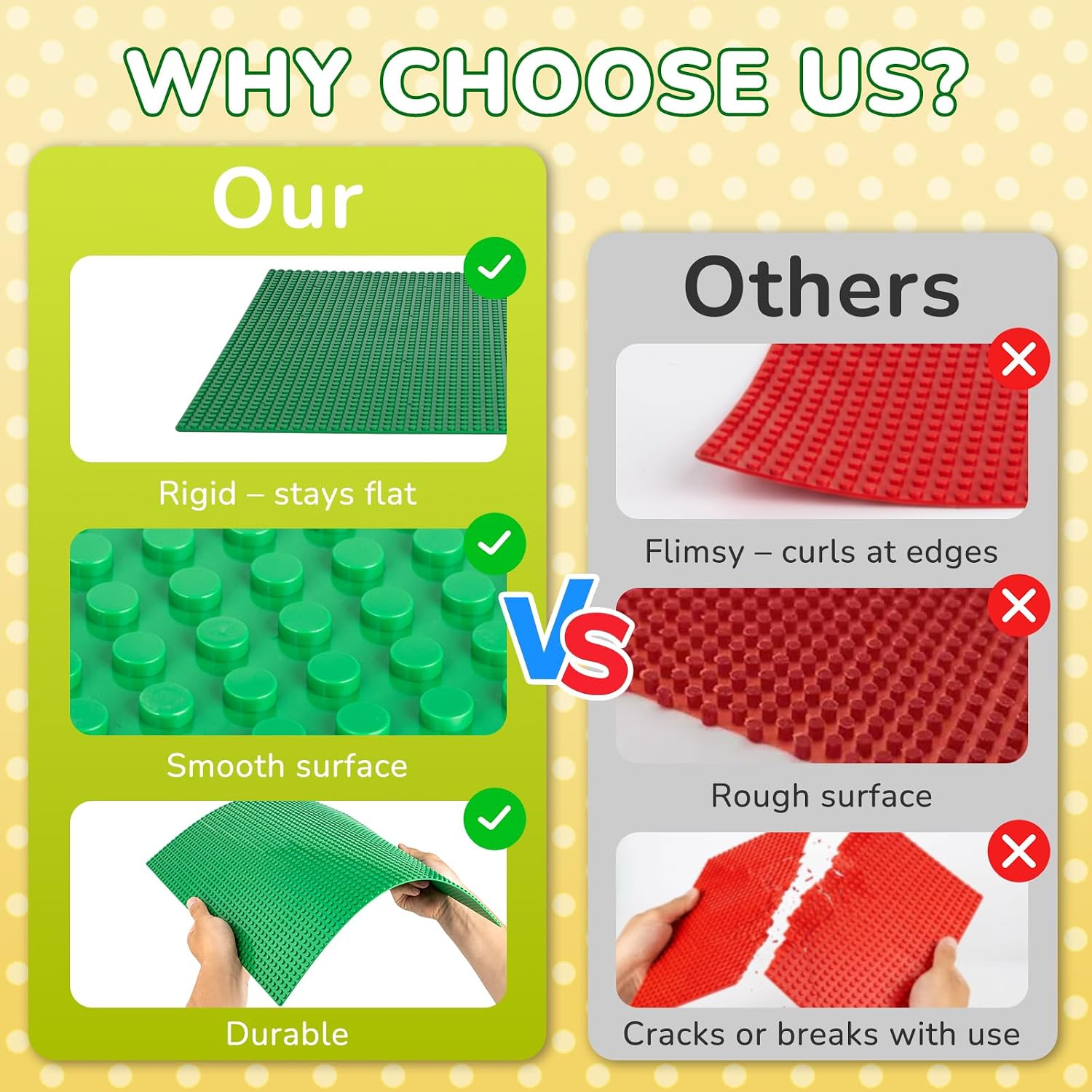 Classic Green Baseplates Squares Compatible with LEGO Baseplate 48x48, Foundation to Build, Play, and Display Brick Creations, Made of Strong Plastic, Simple to Clean and Reuse