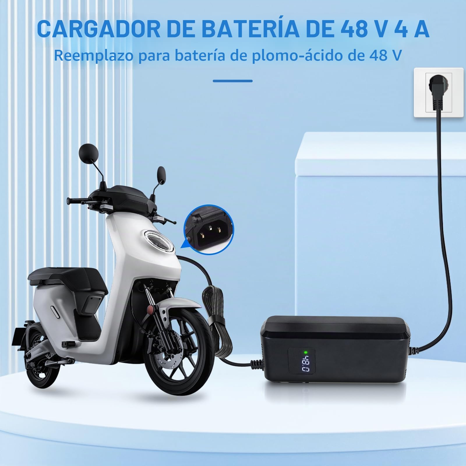 Cargador de batería de plomo ácido para scooters eléctricos, 48 V, 20 Ah, con pantalla de enchufe de 3 pines
