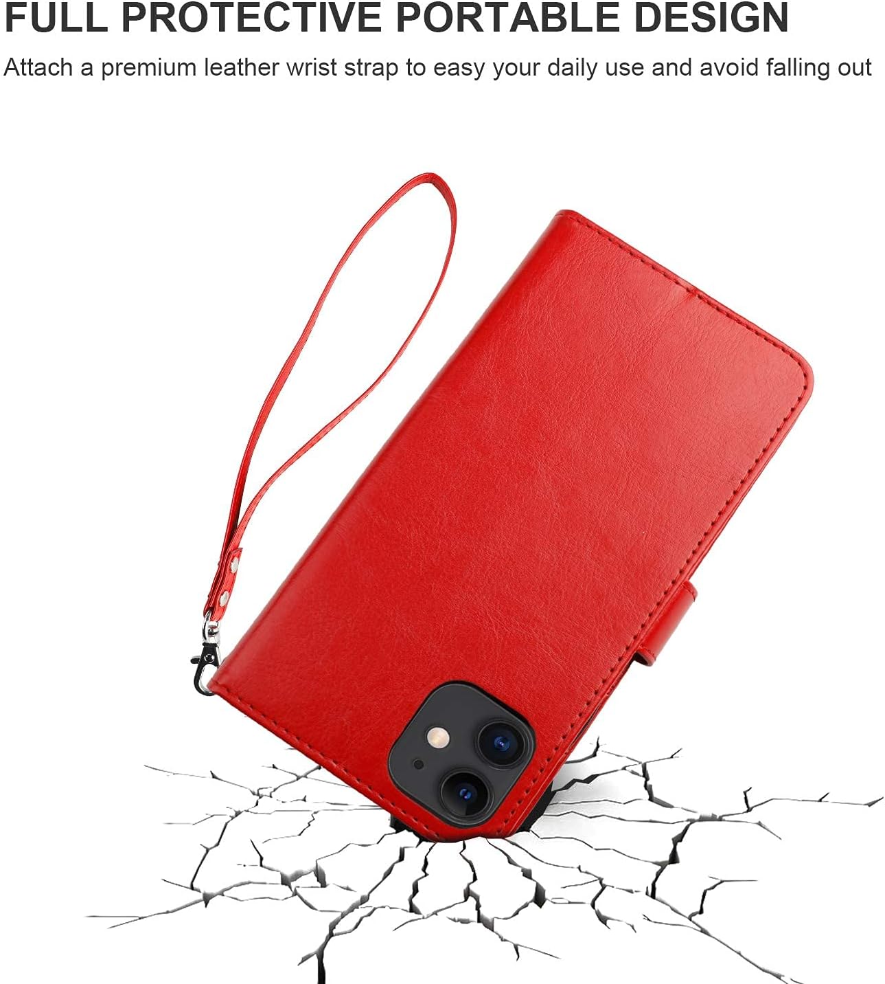 Bocasal Compatible with iPhone 12 Mini Wallet Case with Card Holder PU Leather Magnetic Detachable Kickstand Shockproof Wrist Strap Removable Flip Cover (Red)