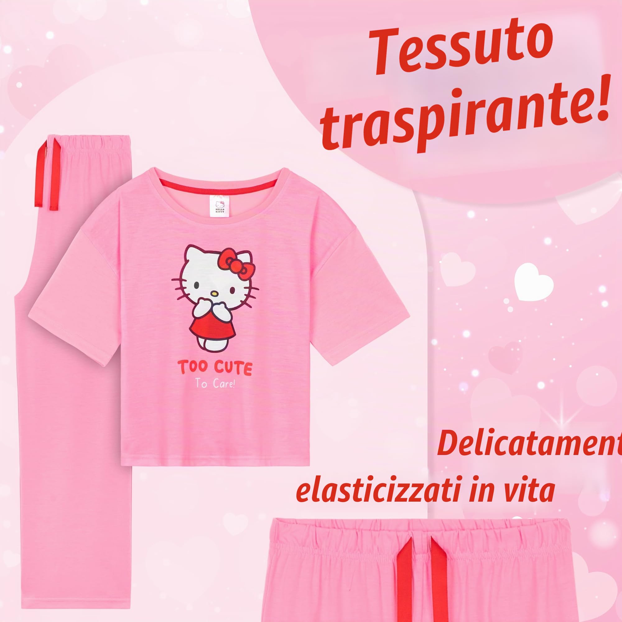 Hello Kitty Pigiama Bambina, Morbida Abbigliamento da Casa Set - Regalo Ragazza (9-10 Anni, Rosa)
