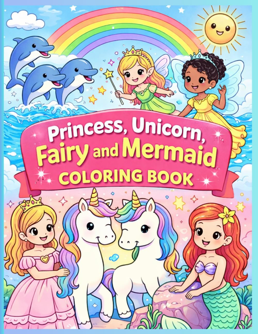 Princess, Unicorn, Fairy and Mermaid Coloring Book: Magical Coloring Book for Kids