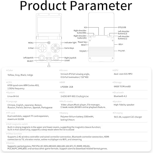 Miniatura 8 de RG34XXSP - Consola de juegos portátil retro plegable, pantalla IPS de 3.4 pulgadas, sistema Linux hundido, doble joystick integrado 64G TF tarjeta