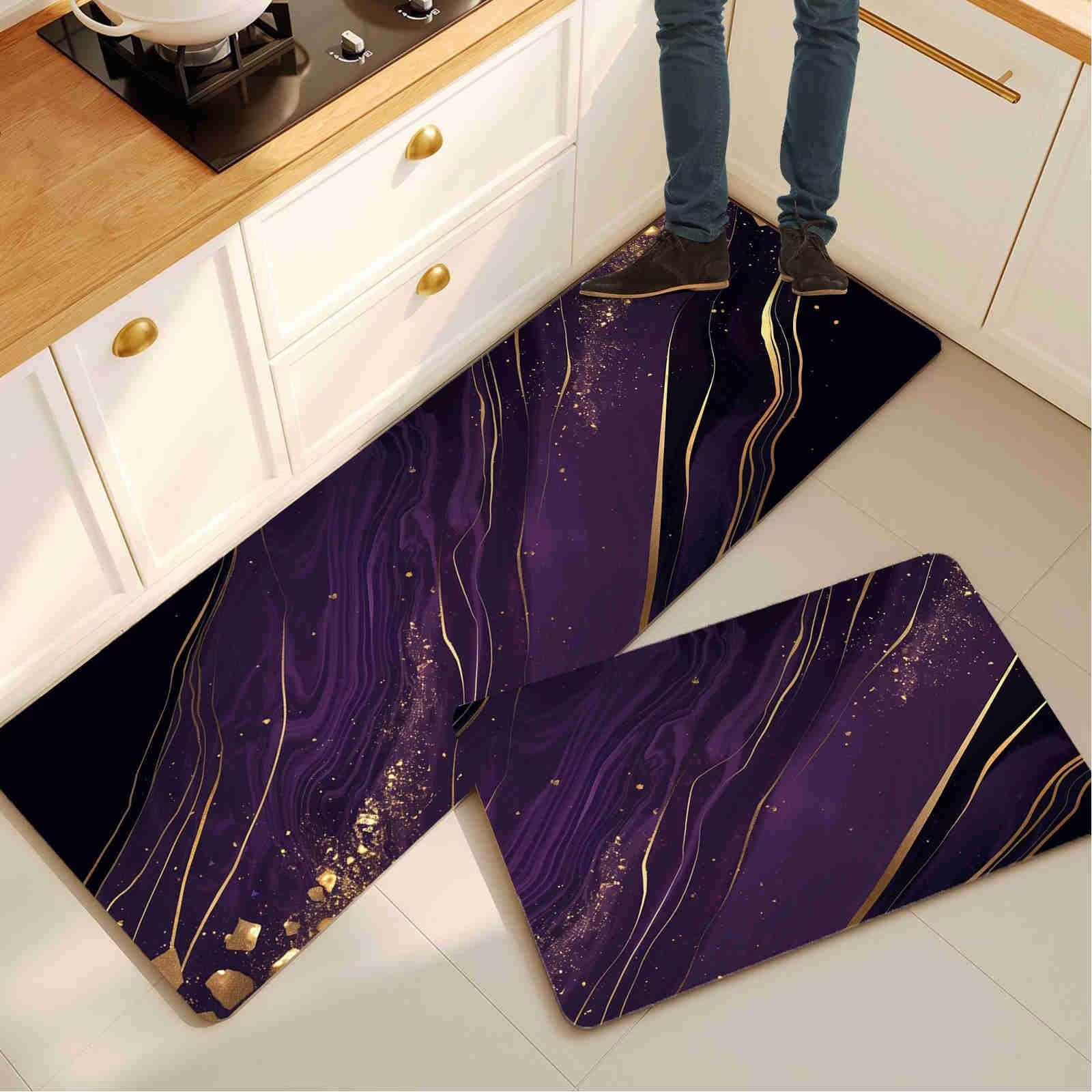 Alfombras de cocina lavables, pack de alfombra larga absorbente y antideslizante morada