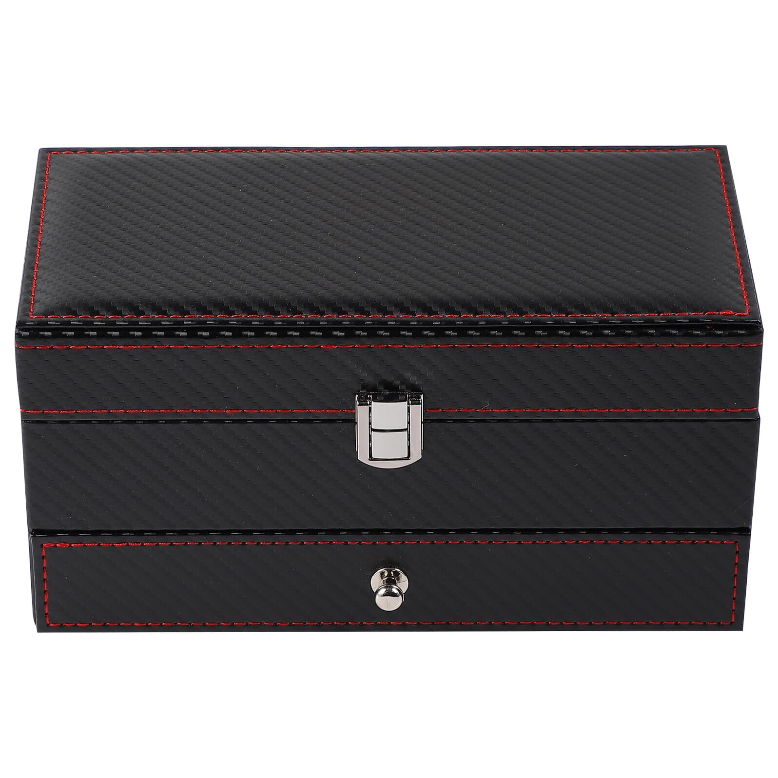 HEMOTON Boîte à Montres en Fibre de Carbone Noire Intérieur en Cuir Noir Coffret de Rangement pour Bijoux et Bagues Étui Compact pour Présentation et Protection Lors de Voyages