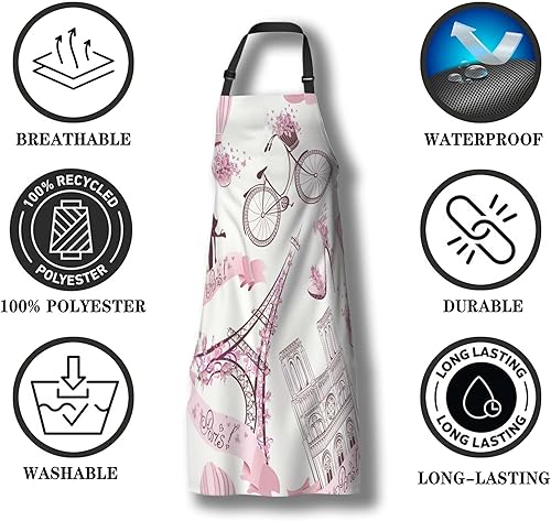 Miniatura 7 de Delantal de chef para hombres, con símbolos de París, delantales de cocina para mujeres, para cocina, restaurante, barbacoa, pintura, manualidades,