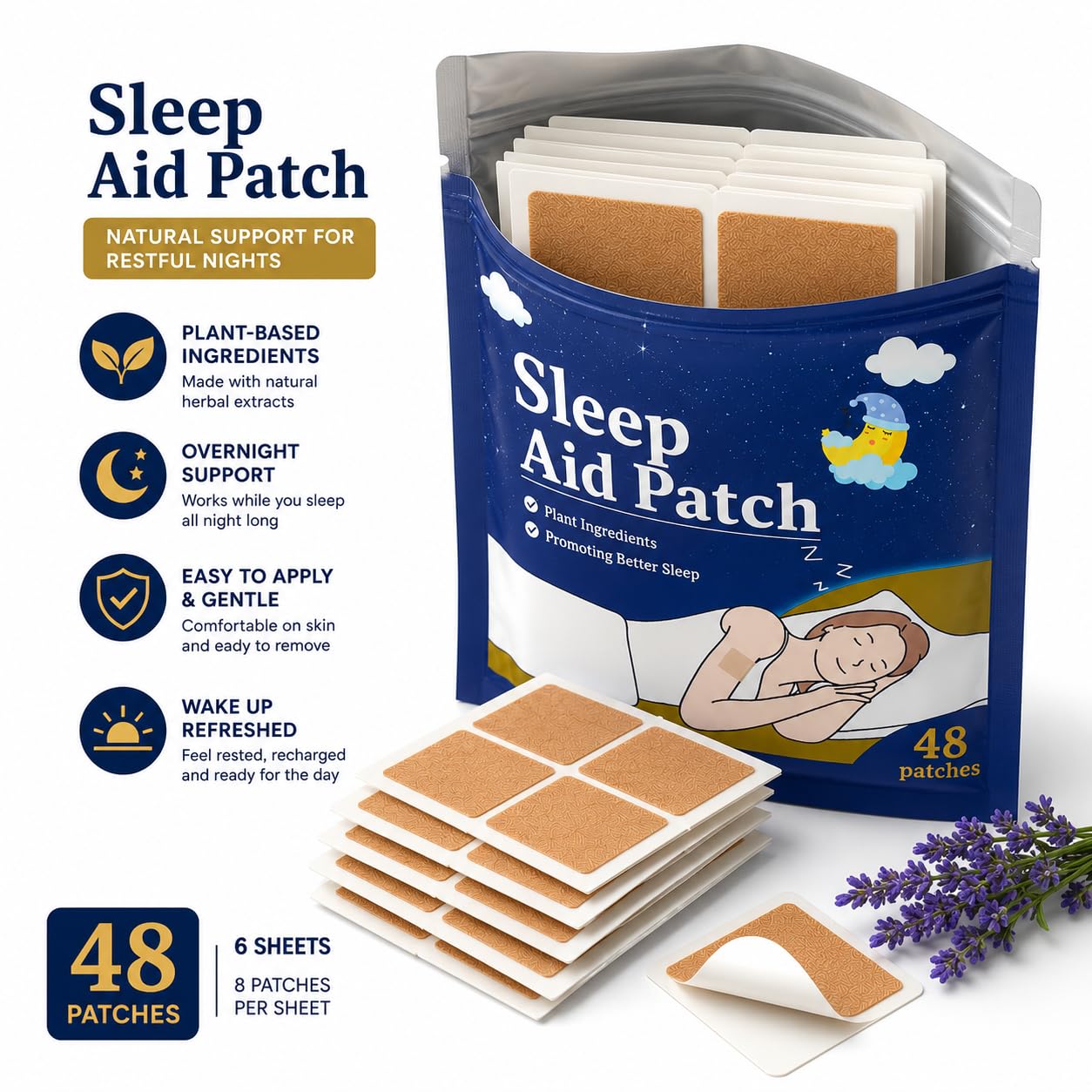 Migraine Relief Cooling Strips– Instant Cooling Headache Patch for For head, Fever, Stress & Migraine Pain Relief Gentle Skin Safe Gel Pad (Sleep Patch-48 Patch) — Amazon image 6