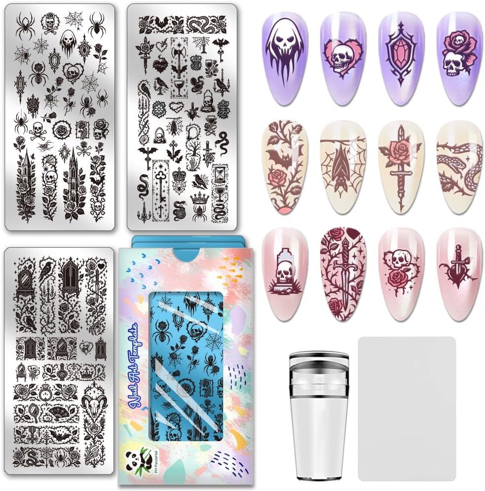 PH PandaHall 3pcs Tropical Style Nail Stamping Plates, Tree Leaves Nail Art Templates Coconut Tree Sandbeach Stainless Steel Image Plate Art Stencils for Summer DIY Print Manicures Salon Design