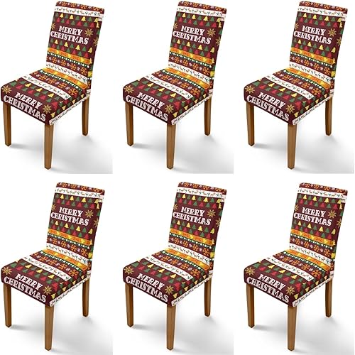 Miniatura 35 de Rnyleeg Juego de 1 fundas de asiento de Feliz Navidad para sillas de comedor, fundas elásticas suaves y cómodas para sillas de comedor con estampado